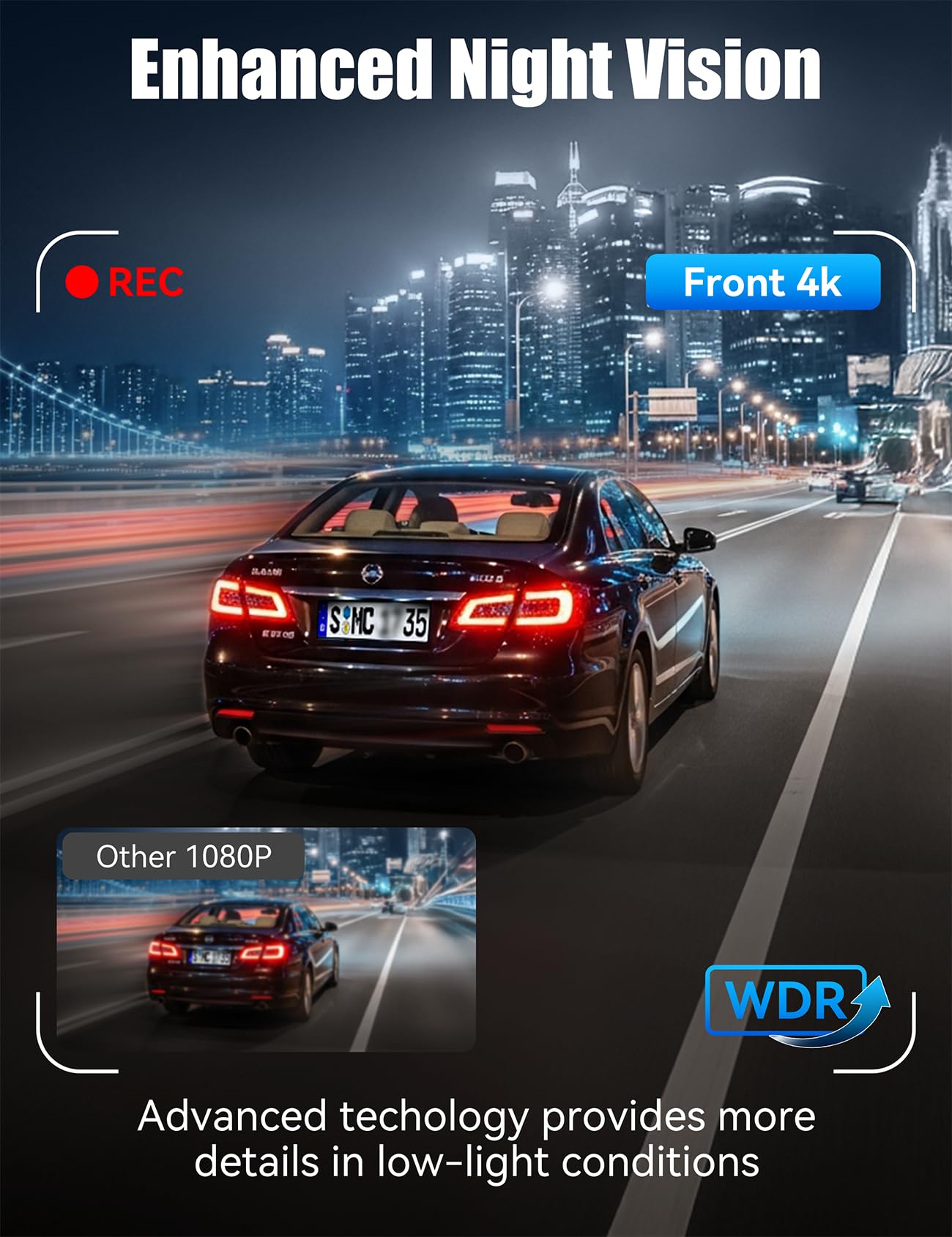 4K Dashcam Voiture Avant Arrière avec Hardwire Kit, 3 Canaux Camera de Bord avec 24H Mode Parking, Carte SD 64G, WiFi & Application, G-Capteur, WDR, Vision Nocturne, Enregistrement en Boucle