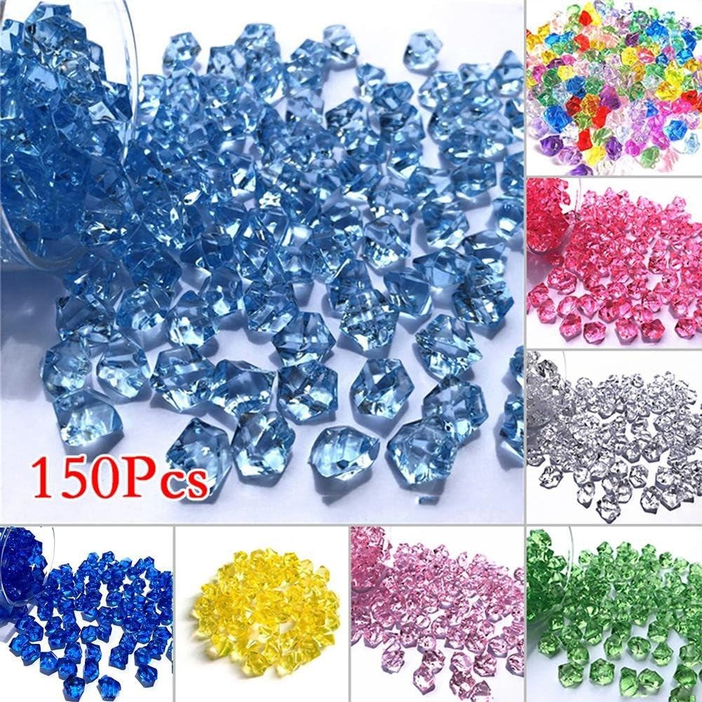 450 Faux Glaçons Diamants Pierre de Glace Cristaux Pierres Acryliques Gemmes de Cubes en Plastique Pierres de Vase Gemmes de Remplissage de Vase de Pièce Maîtresse, 2 Tailles (Bleu Royal