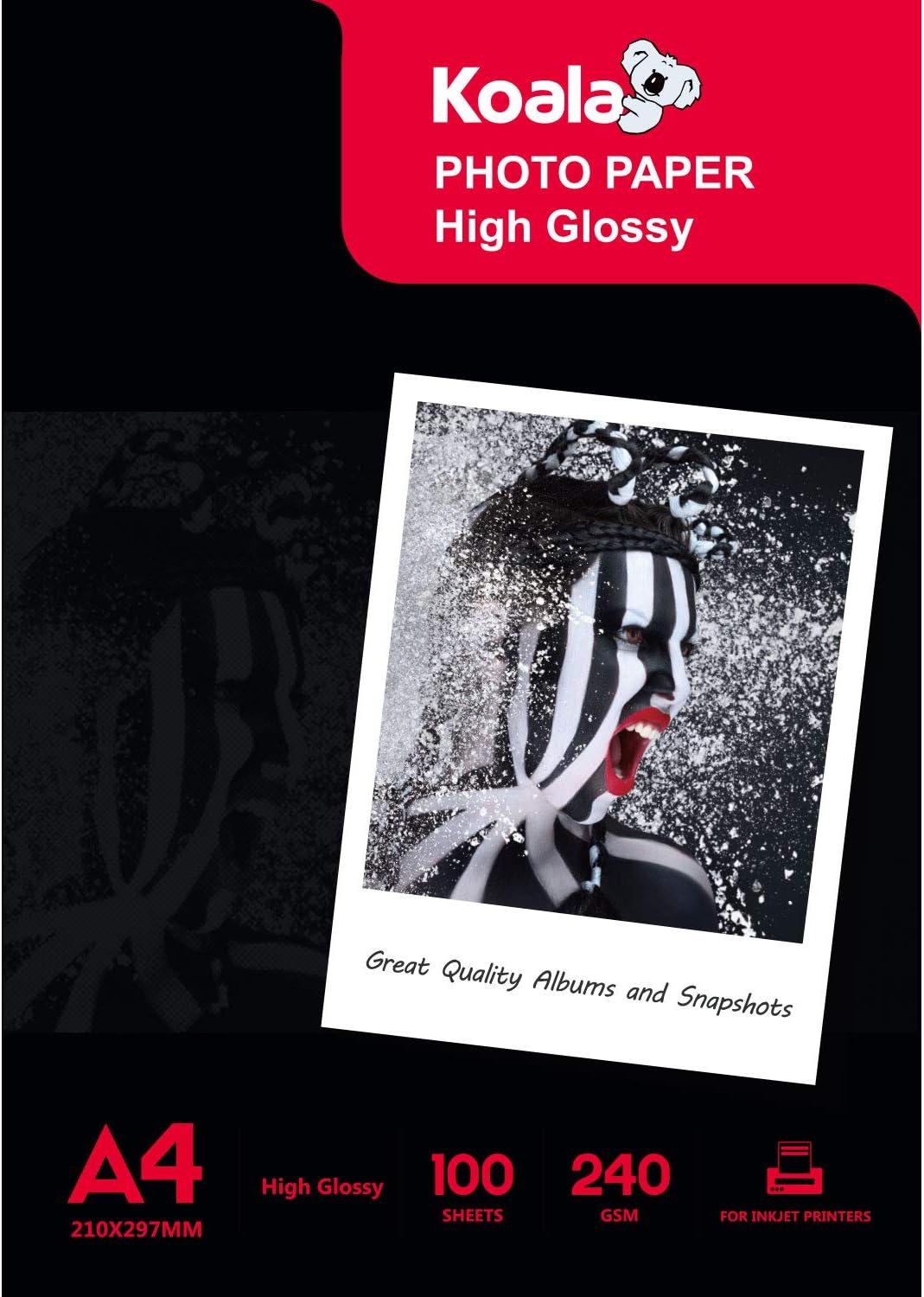 KOALA Heavy Weight High Glossy Inkjet Photo Paper for Canon HP Epson Inkjet Printer, A4, 210x297mm, 100 Sheets, 240g/m²