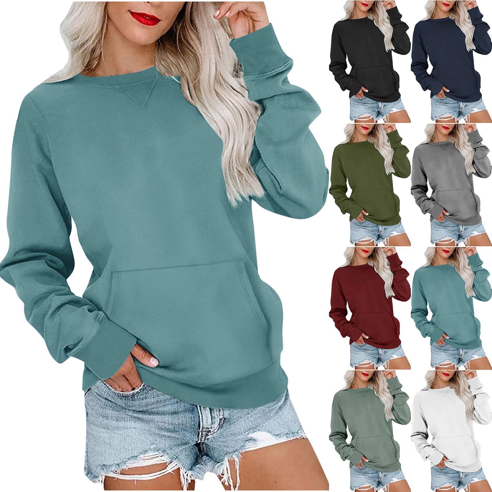 LRMQS Sweatshirt for Women Crewneck Trendy Long Sleeve Shirts with Pocket Fall Fashion 2024 Casual Cute Pullover Clothes