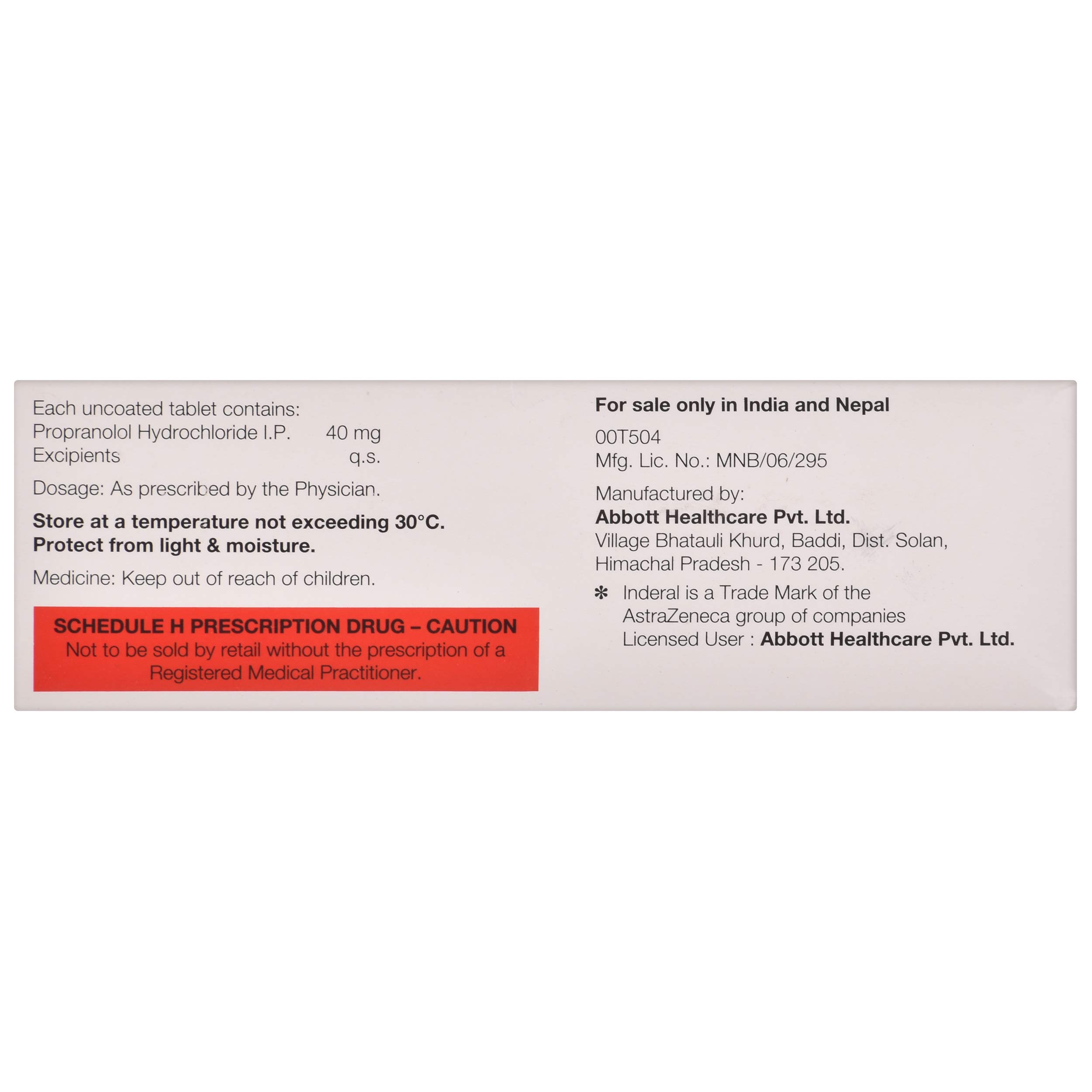 Inderal De 20 Mg