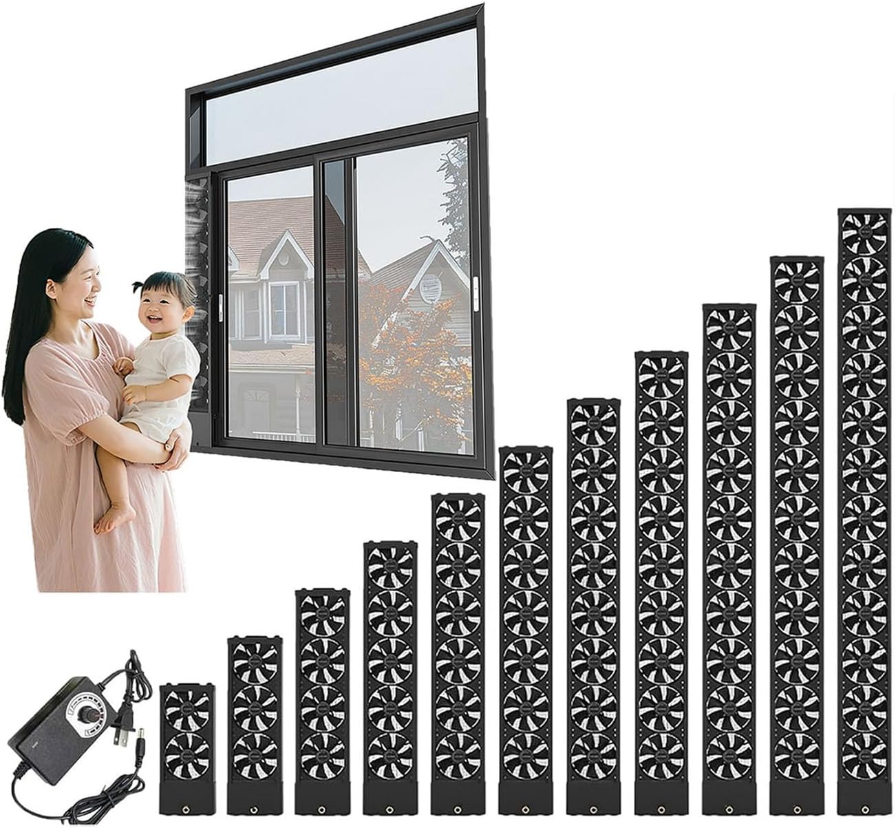 Window Exhaust Fan, 35-160CM Punch-Free Window Exhaust Fan, Adjustable Speed/Retractable Vertical Ventilation Fan, for Bedroom, Kitchen, Office/Bathroom 150~155cm