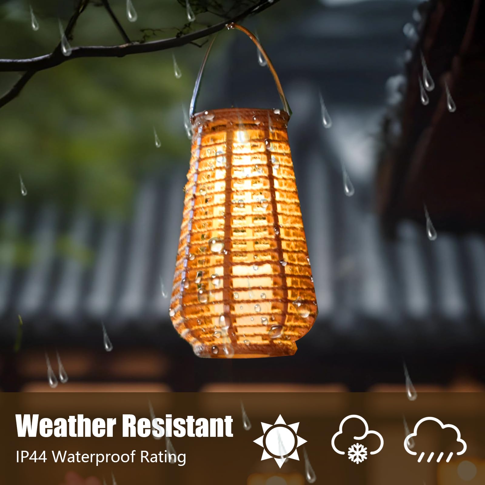 Lanterne solari per esterni, confezione da 2 luci da esterno in corda di canapa naturale intrecciata, con accensione e spegnimento automatico, nessuna installazione richiesta, decorazione da giardino