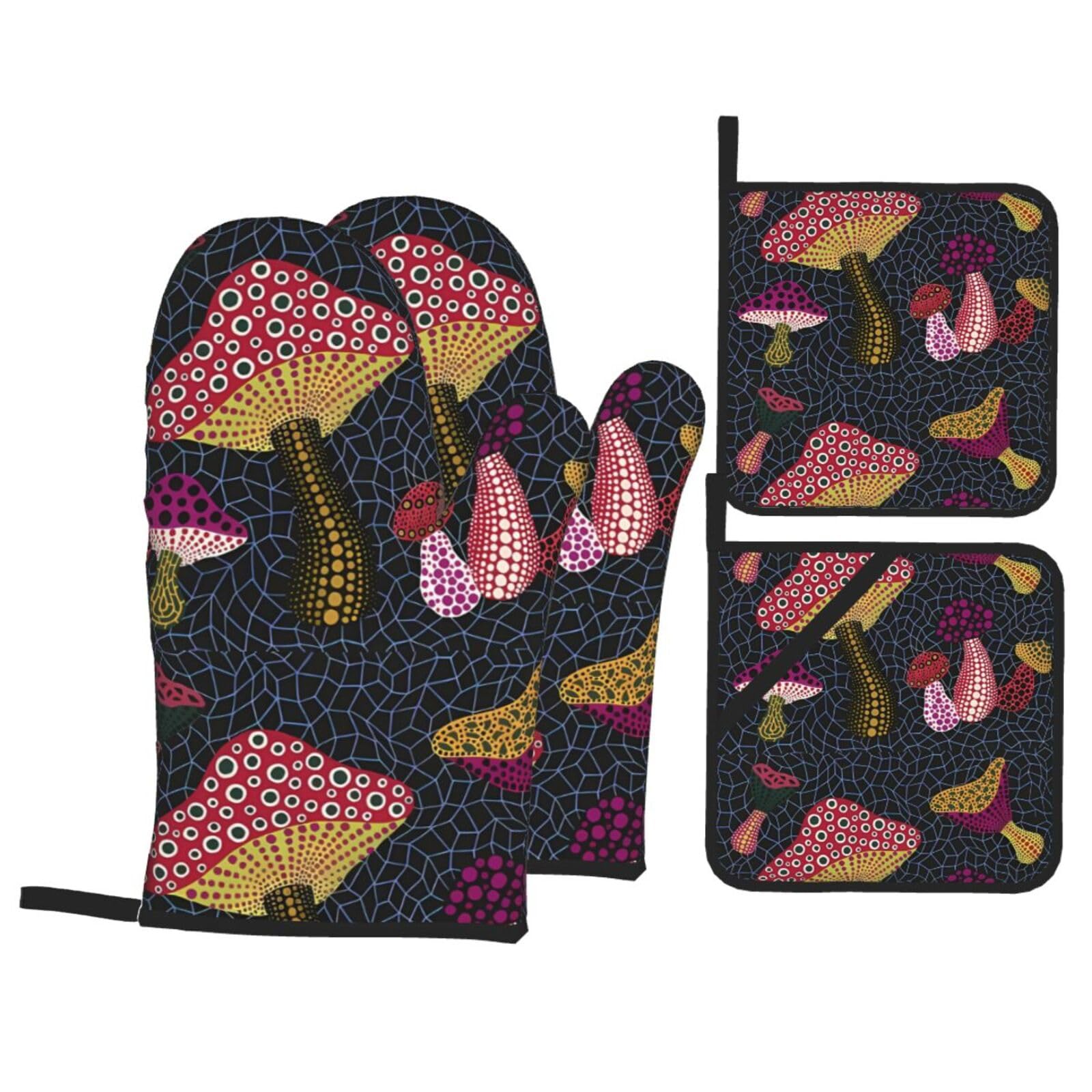 WHJSSF Mushroom Prints 4-Piece Waterproof Oven Throws & Heat Resistant Pot Covers – Durable Kitchen Layers for Grilling & Baking
