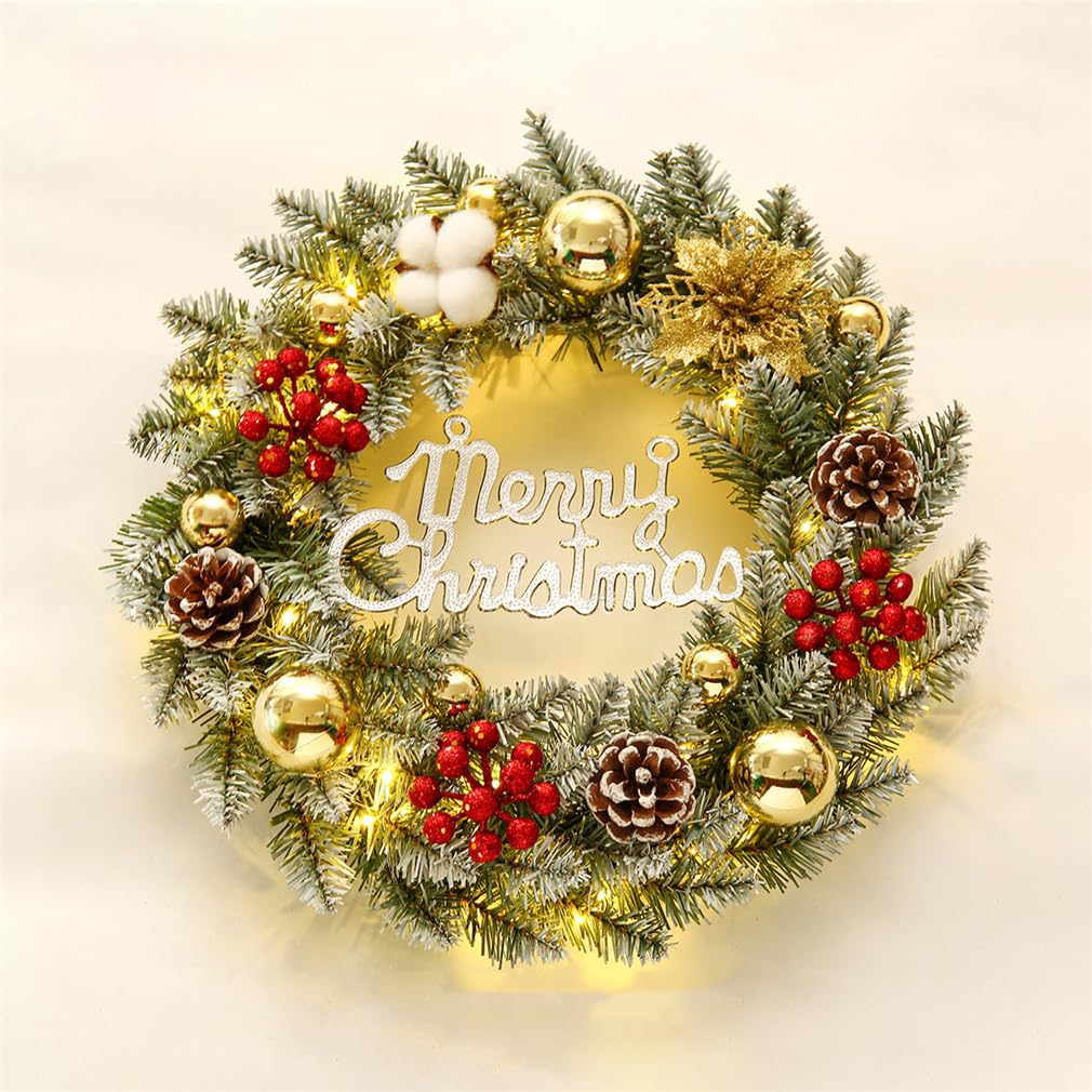 Christmas wreaths, With Light, Artificial Up Christmas Wreaths Decoration, For Inside&Outside Windows Farmhouse Wedding Decor(Silver Font,50cm)