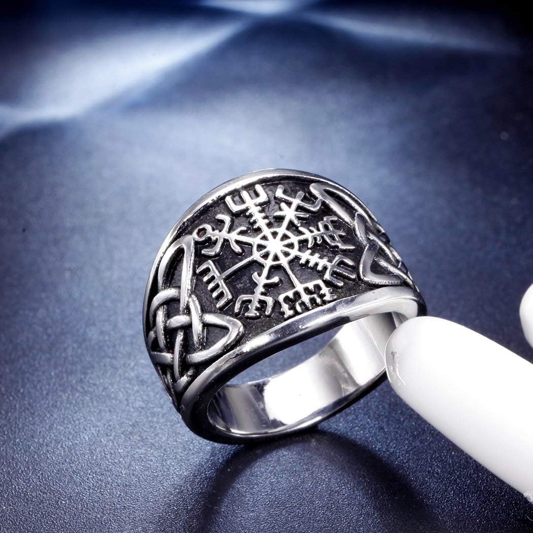 Stainless Steel Viking Runic Compass Vegivisir Ring for Men Women, Norse Pagan Jewelry Ring - Image 4