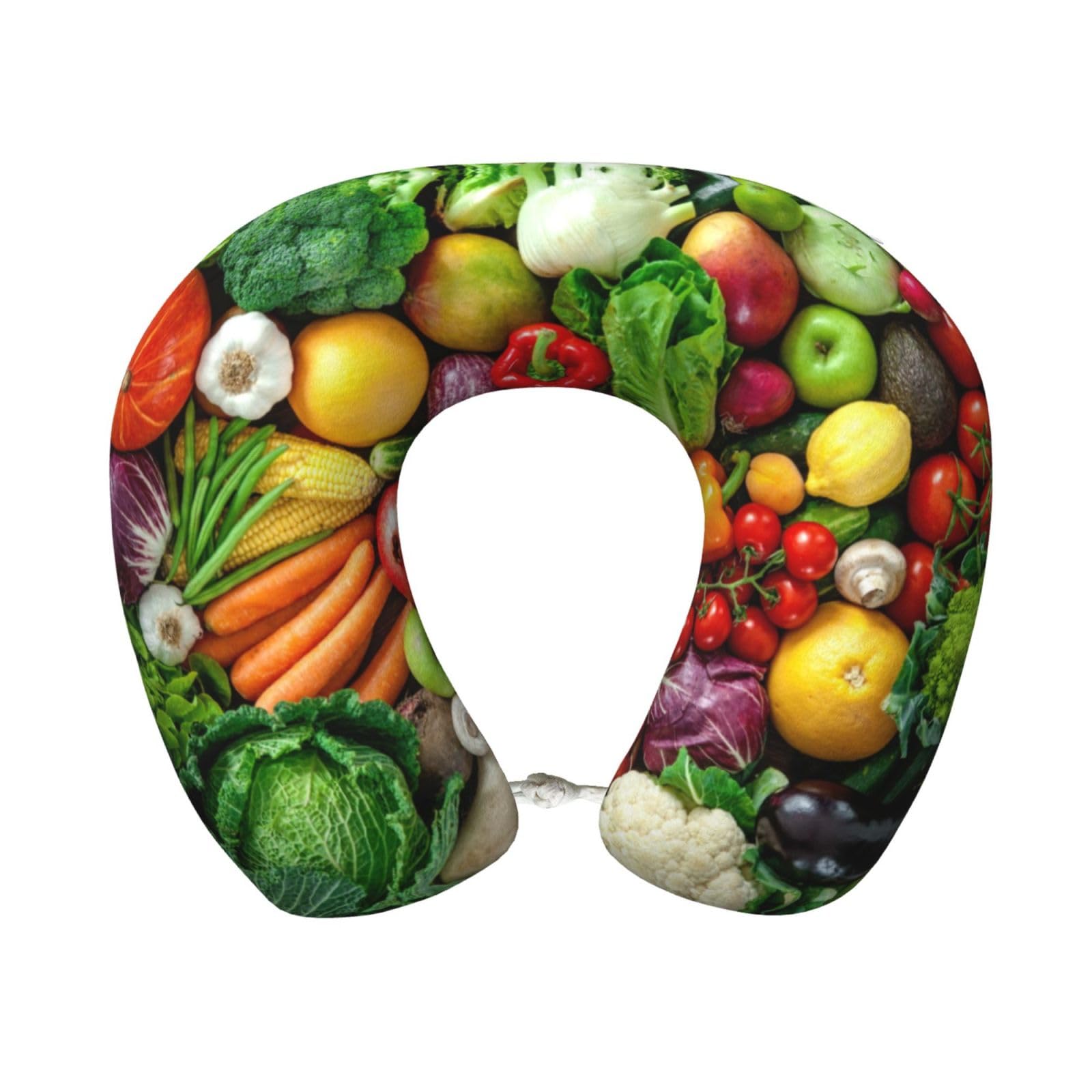 peiyeety Fresh Fruits and Vegetables Print Custom U-Shaped Pillow,Memory Foam Cervical Neck Travel Pillow,for Home,Camping,Travelling