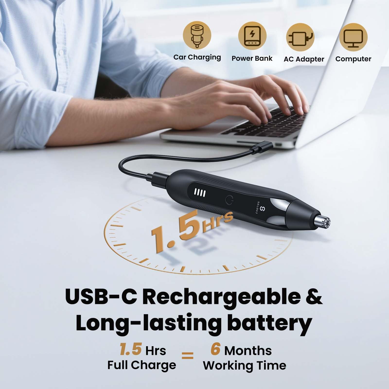 Recortadora de pelo para orejas y nariz para hombres, profesional, sin dolor, recargable por USB, para hombres y mujeres, potente motor, cuchillas de doble filo, IPX7 impermeable, gris frío