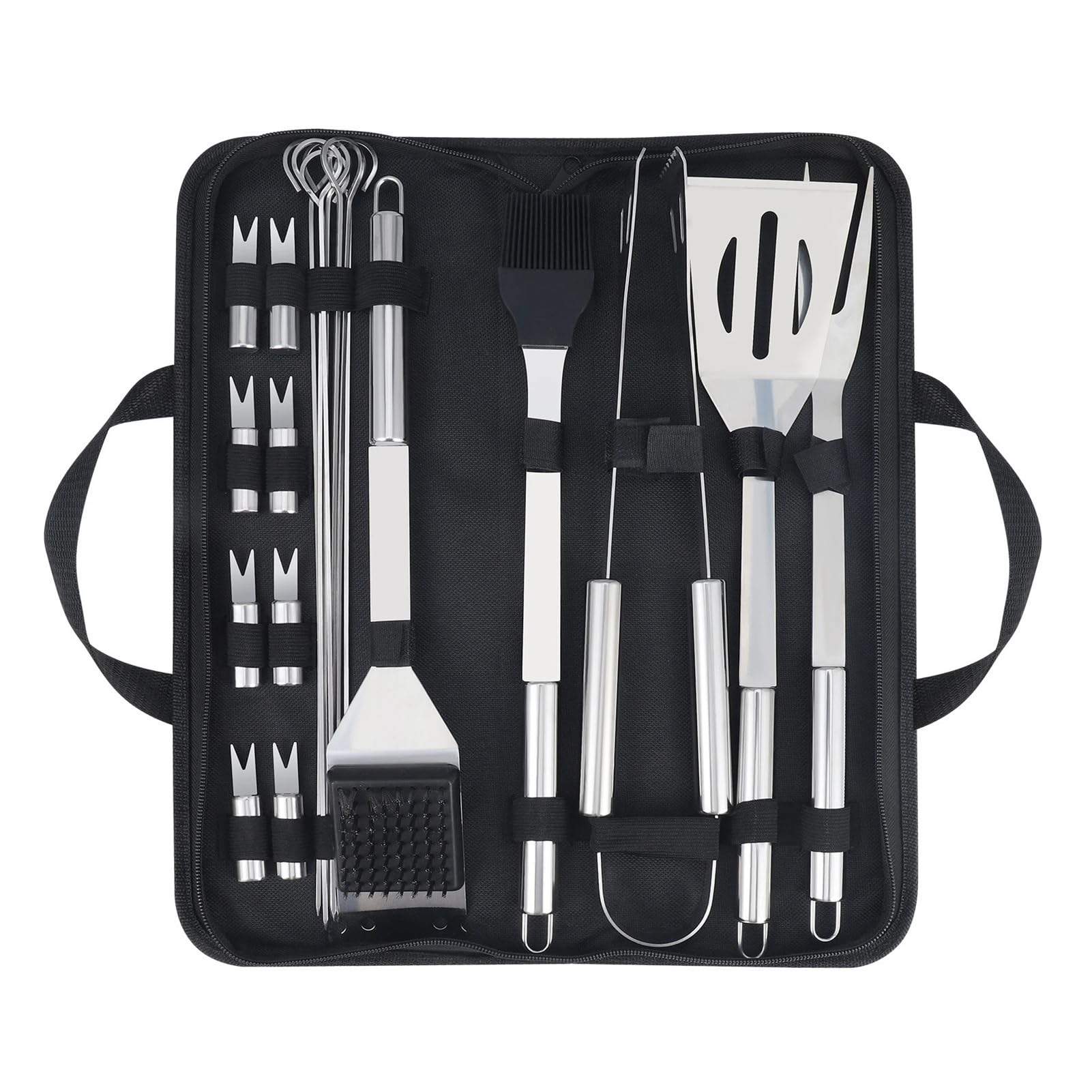 Lot de 20 ustensiles de Barbecue, Outils de Gril, Ensemble de Gril en Acier Inoxydable Robuste, Accessoires de Gril for l'extérieur, Cadeaux de Gril for Papa