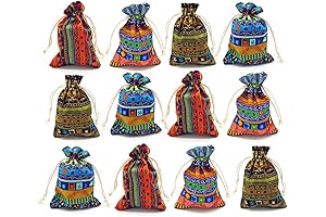 12-Piece Drawstring Coin and Jewelry Pouches: Aztec-Inspired Ethnic Flair