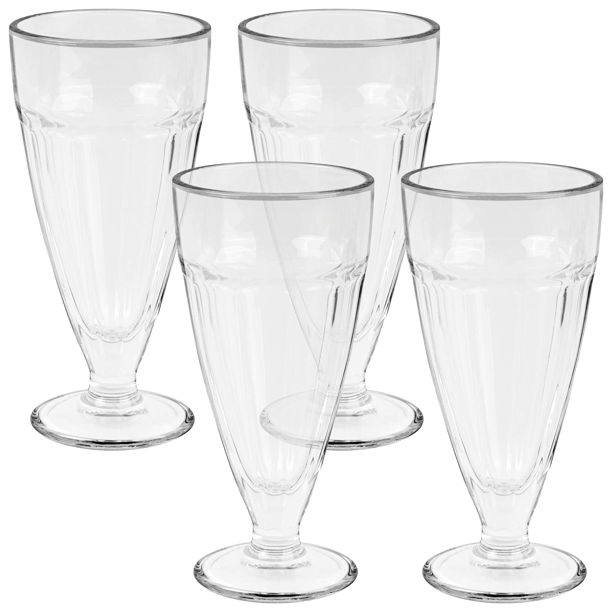 HEFTMAN Szklanka do Lodów Zestaw - Zestaw 4 Wysokich Szklanki do Koktajli Mlecznych 350ml - Nadają Się do Mycia w Zmywarce Szklanka na Lody w Stylu Retro - Przezroczyste Szklanki Deserowe