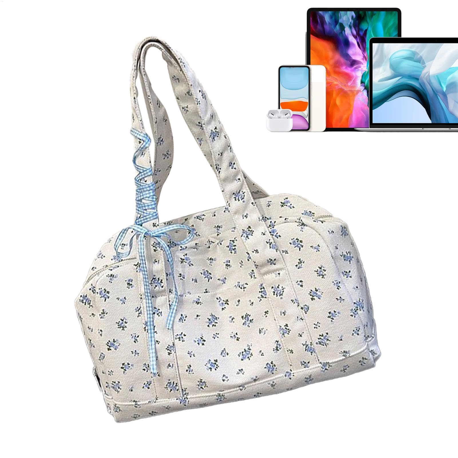 Sac fourre-tout à fleurs avec nœud aux finitions douces et raffinées - 8