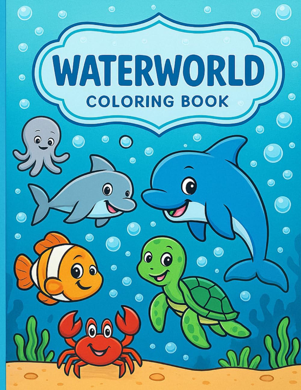 Waterworld Ocean Animals Coloring Book for Kids: Cute Sea Creatures, Bubbles & Underwater Fun – Easy Coloring Pages for Toddlers & Preschoolers Ages 2–6