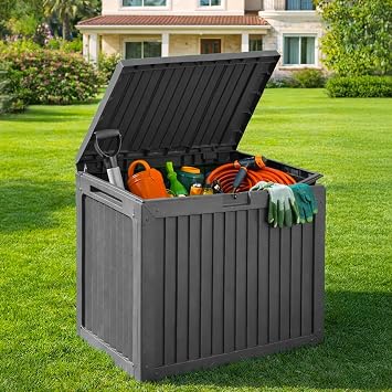 Porsima 161001-012 130LT Kilitli Organizer Kapaklı Bahçe Balkon Kiler Sandığı Çok Amaçlı Depolama Sandığı Gri