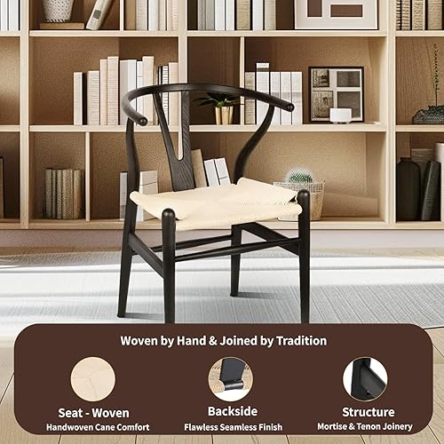 Vista 5 de Tomile Silla Wishbone de madera maciza, Silla Y Reposabrazos, Silla de comedor de mediados de siglo, asiento de cáñamo