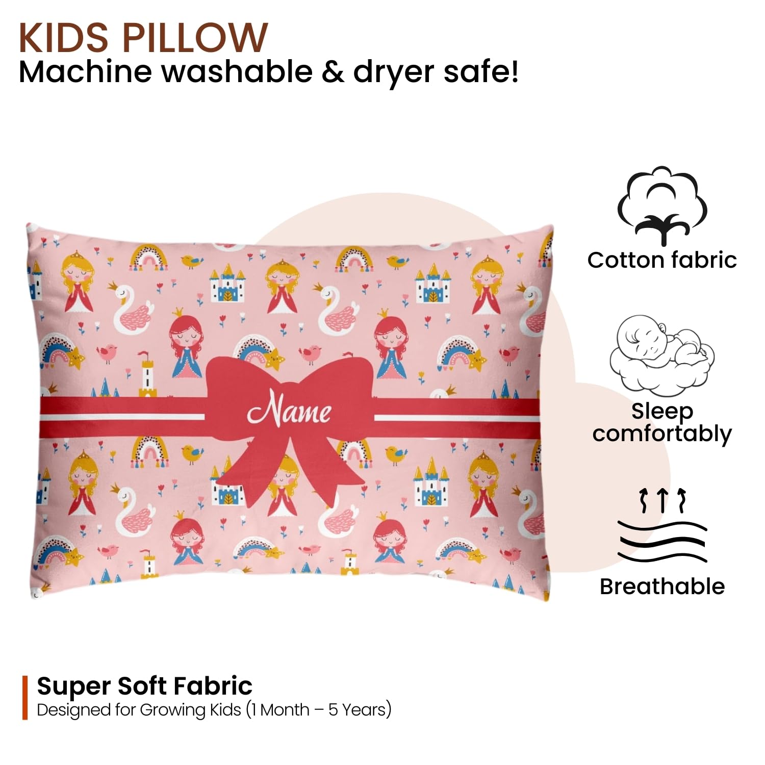 Baby of Mine Personalised Premium Baby Pillow – Super Soft Cotton Cushion for Kids (1 Month–5 Years), Cute Cartoon & Animal Prints, Neck Support, Head Shaping Pillow for Baby Sleep & Bedtime Comfort 3