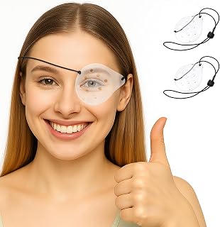 Oiomniv 2PCS Eye Shield After Cataract Surgery, Cataract Eye Shield With Adjustable Elastic Strap 9 Holes for Adults, Clear Ventilated Eye Patch for Sleeping after Eye Surgery, Black