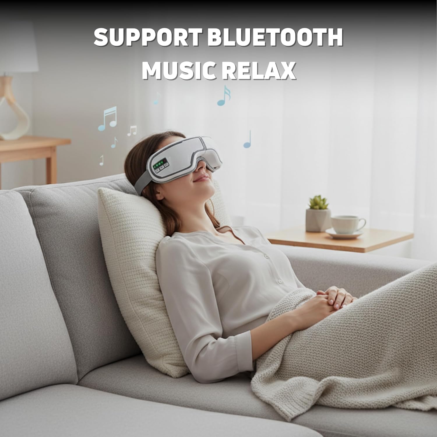 Kuyra Foldable Heated Eye Massager: Heat, Compression, Music & Adjustable Mask – Portable Eye Strain Relief, Dry Eyes Comfort, Relaxation Sleep Support, Holiday Birthday Gift Women & Men (White)