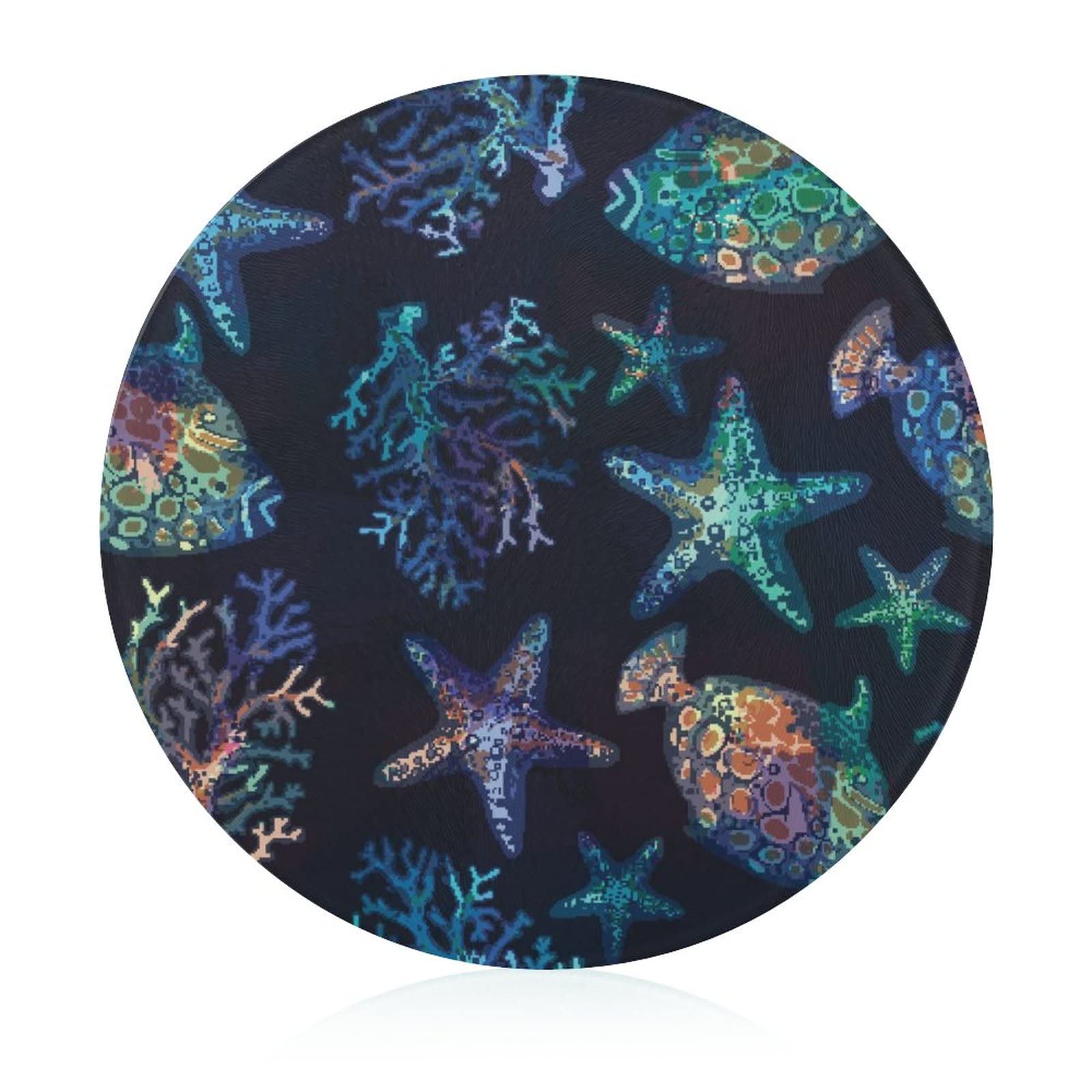 Planche à découper en verre étoile de mer bleue plateau de cuisine