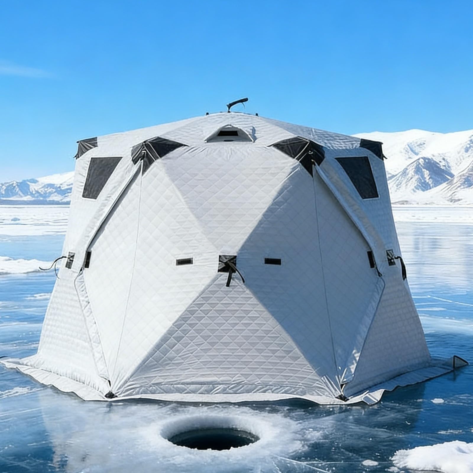 Refuerzo de Pesca de Hielo Aislado emergente para 6-12 Personas con Gato de Estufa, 210D Tela de Oxford, Ventanas panorámicas de 360 Grados para campamentos de Invierno y Aventuras de Pesca