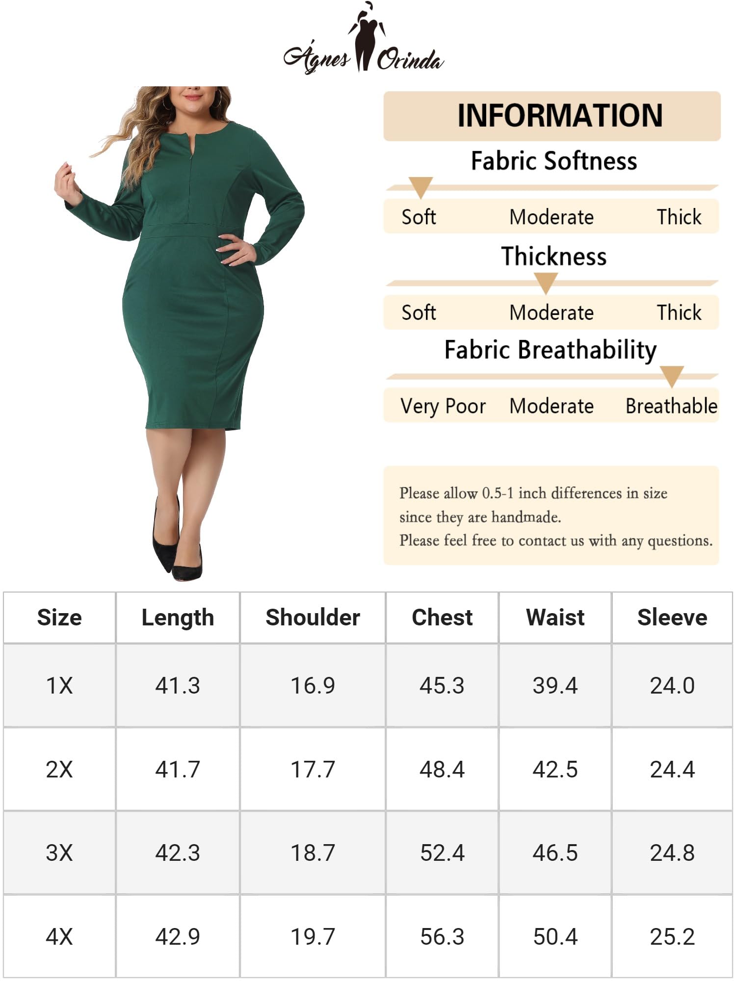 Plus Size Sheath Dress for Women Office Work Long Sleeves Dress — view 6