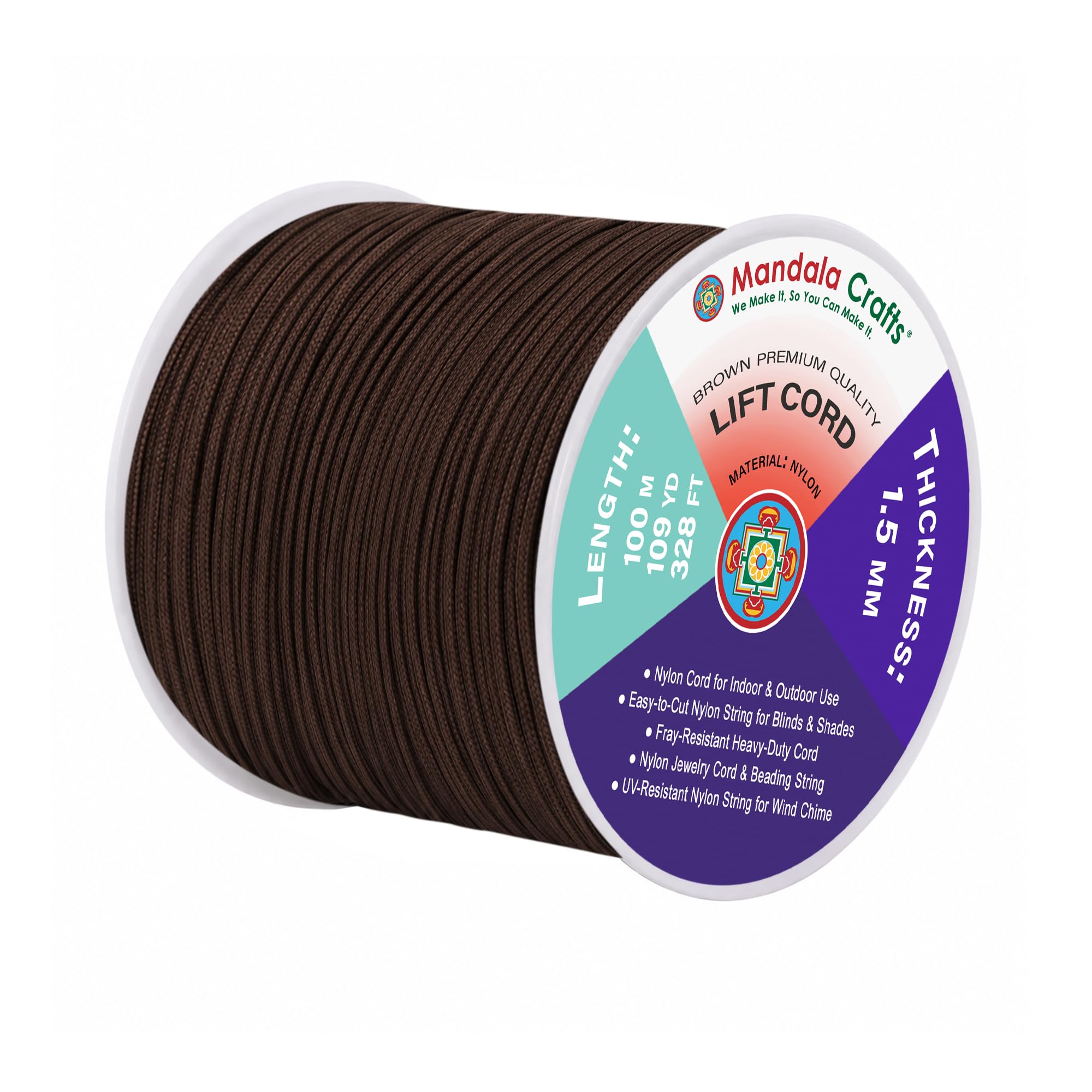 Mandala Crafts Brown 1.5Mm Blind Strings Lift Shade Cord, 109 Yards