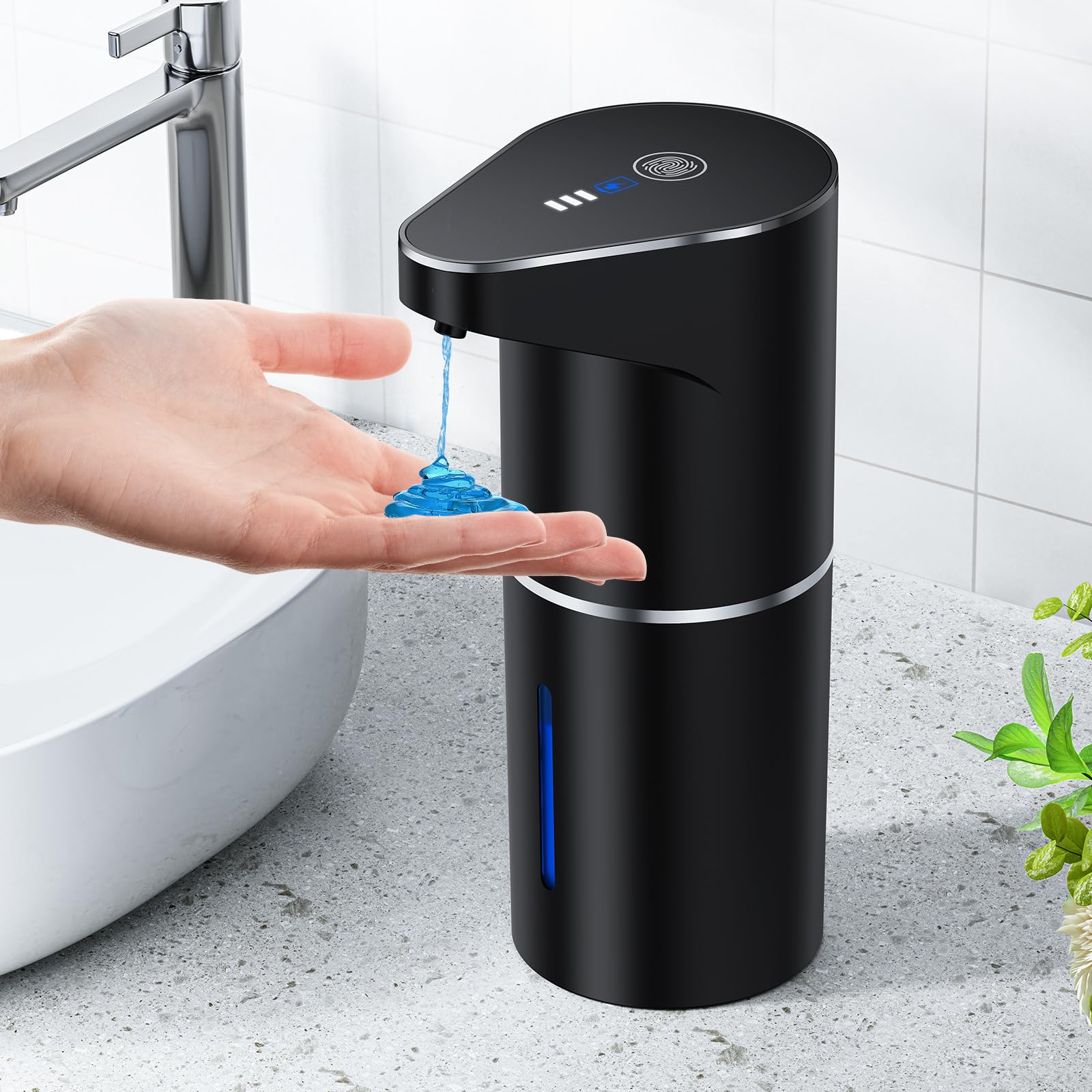 Fantictas Dispensador de jabón automático, sin contacto, de montaje en pared, recargable, dispensador de jabón eléctrico ajustable en 3 niveles de 350 ml con sensor de movimiento por infrarrojos para