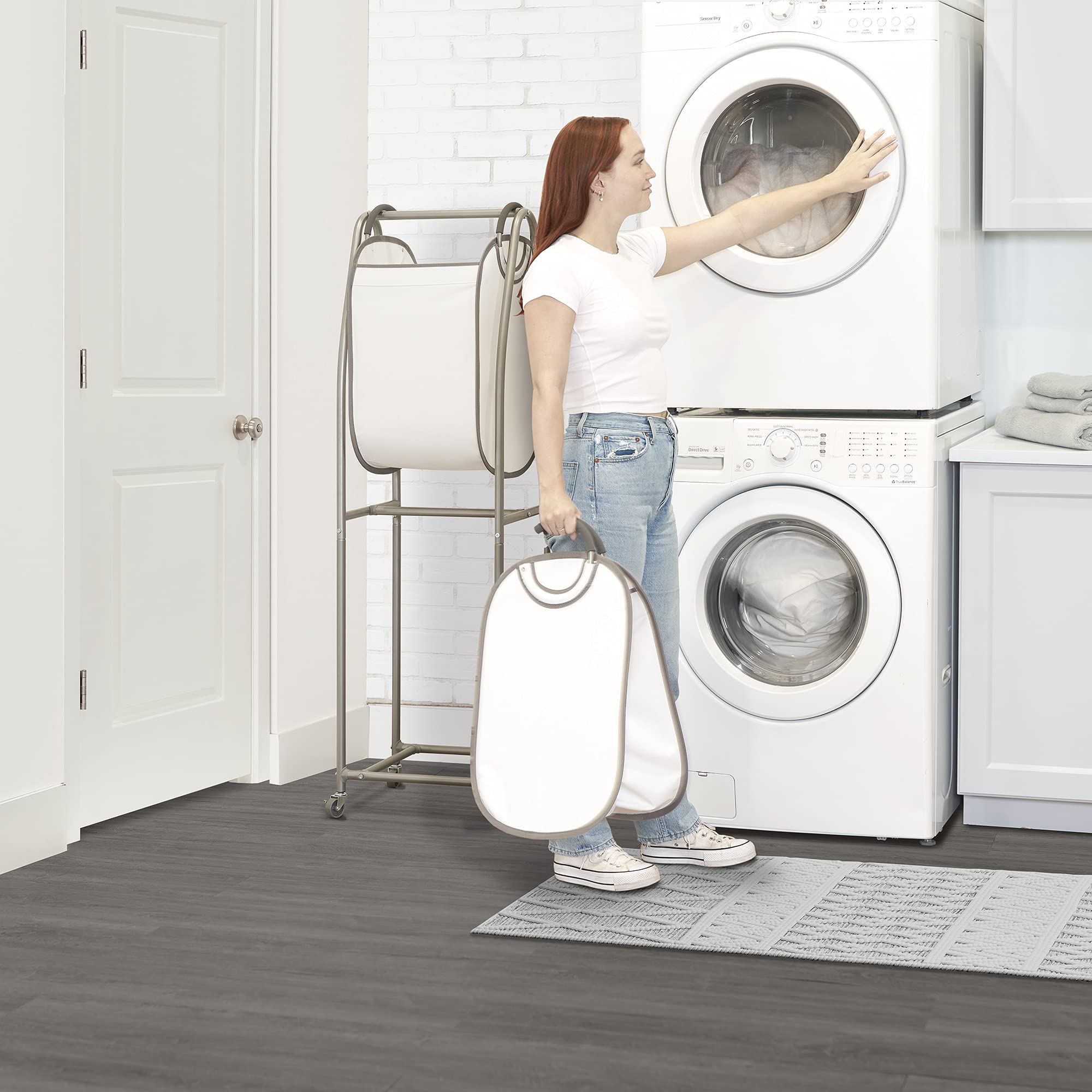 2 Tier Laundry Sorter by Neatfreak! - Laundry Hamper With Wheels & 2 x Laundry Basket Tote Bags For Dirty Clothes, Towels, Blankets, Bathroom Storage & Laundry Room Organization