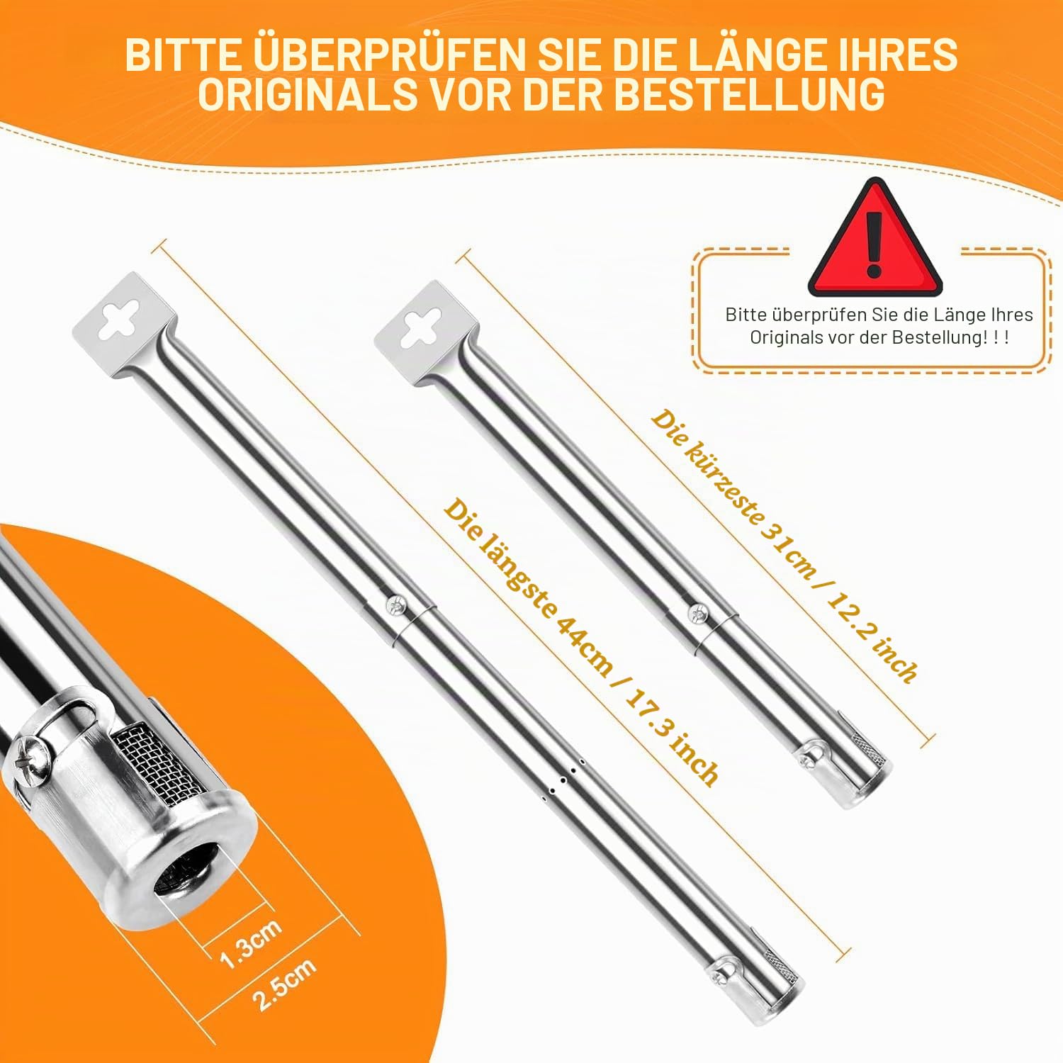 GFTIME Universal Gas Grill Ersatz Edelstahl Brenner, Brennerabdeckung für Enders, Taino, ProfiCook, Campingaz, Charbroil, Landmann, Tepro, Mr Gardener, Rösle Vision G3, Barbecook