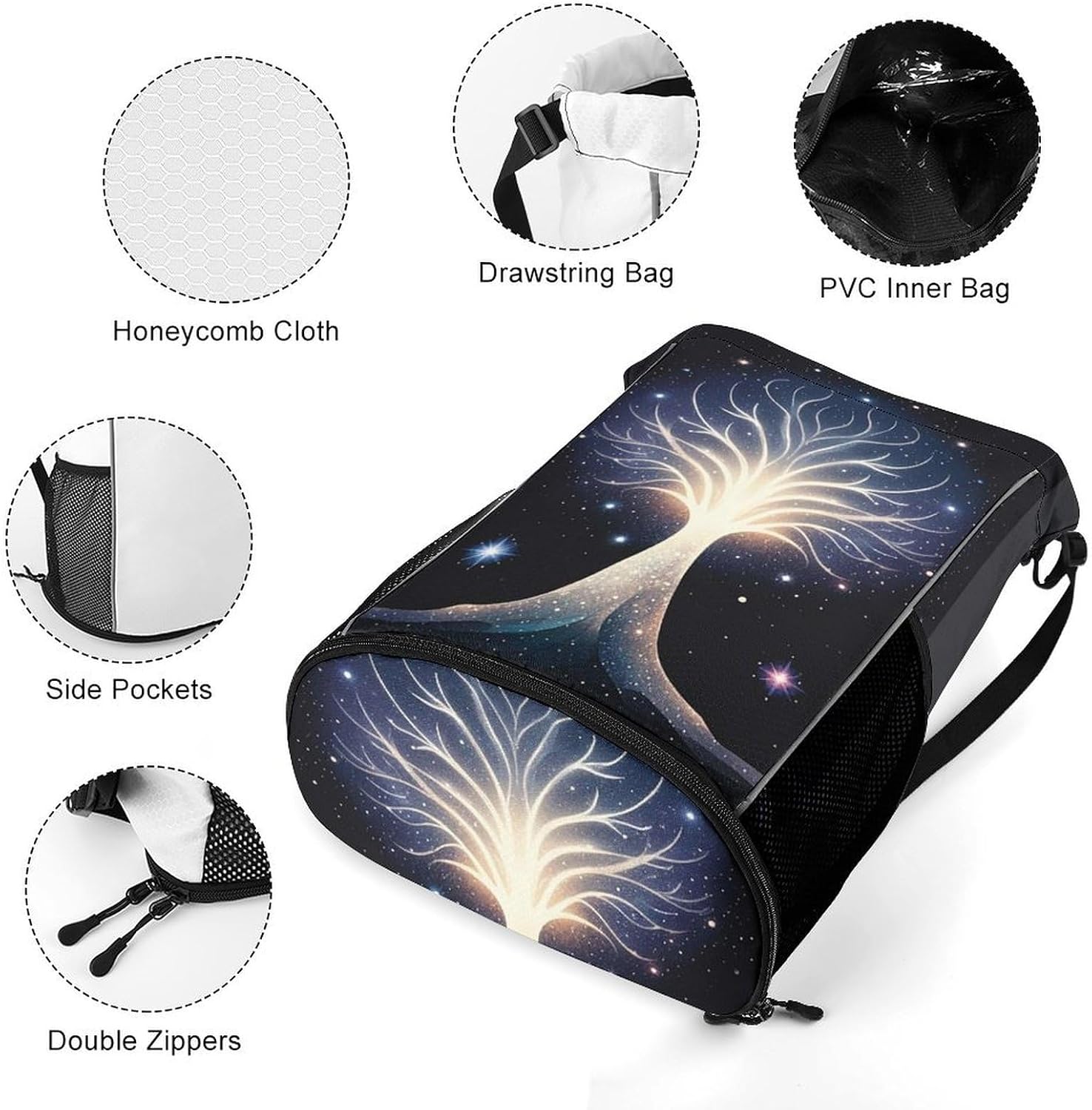 The Tree of Psychic Life Drawstring Backpack with Wet Pocket - Large Capacity Gym Bag with Shoe Compartment & Mesh Pockets, Adjustable Lightweight Gym Backpack for Swimming, Travel, Workout