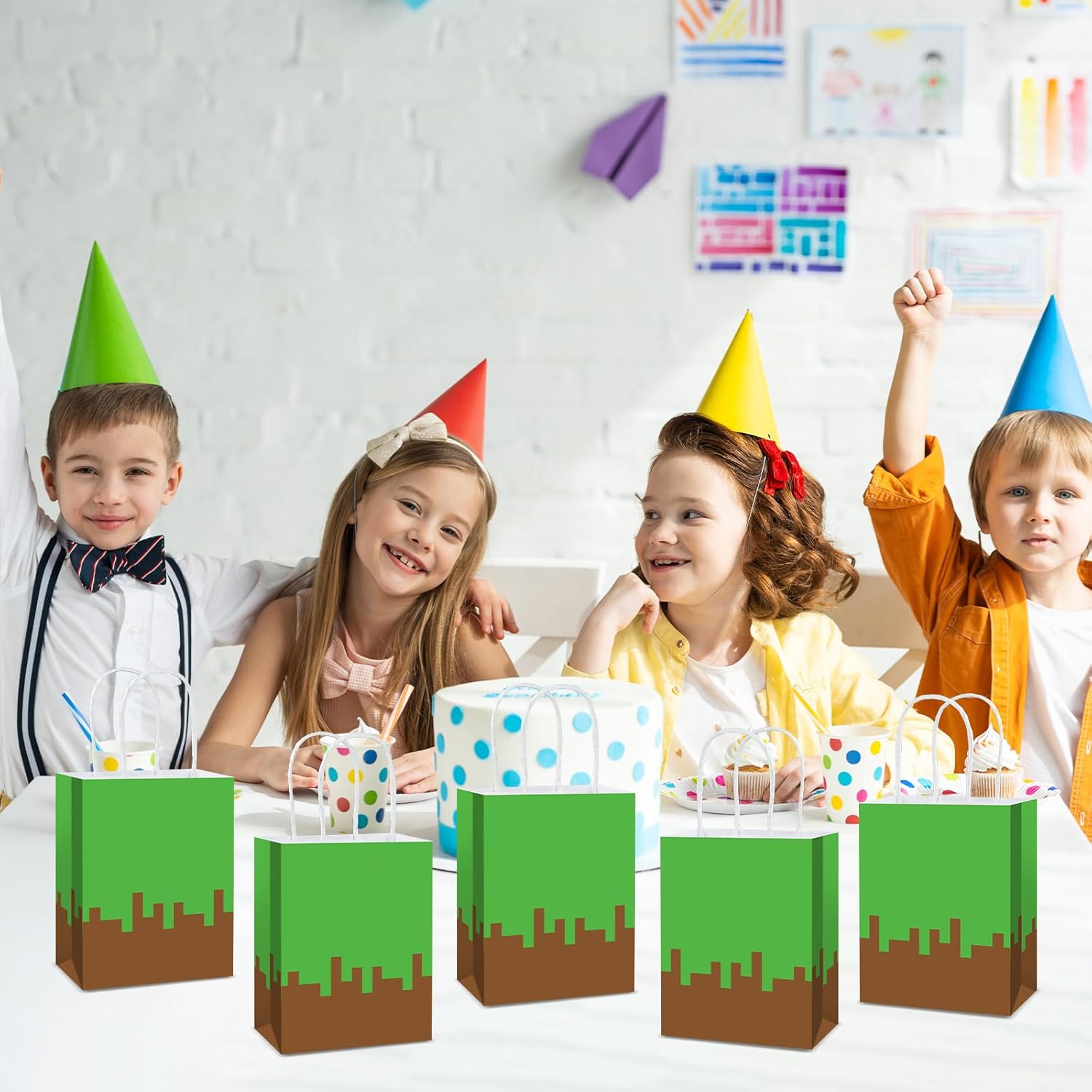 24Pcs Pixel Theme Party Favor Bags Video Game Party Supplies Pixel Paper Gift Mining Theme Goodie Bags with Handle Gamer Birthday Treat Candy Bag for Kids Pixelated Birthday Baby Shower Decoration