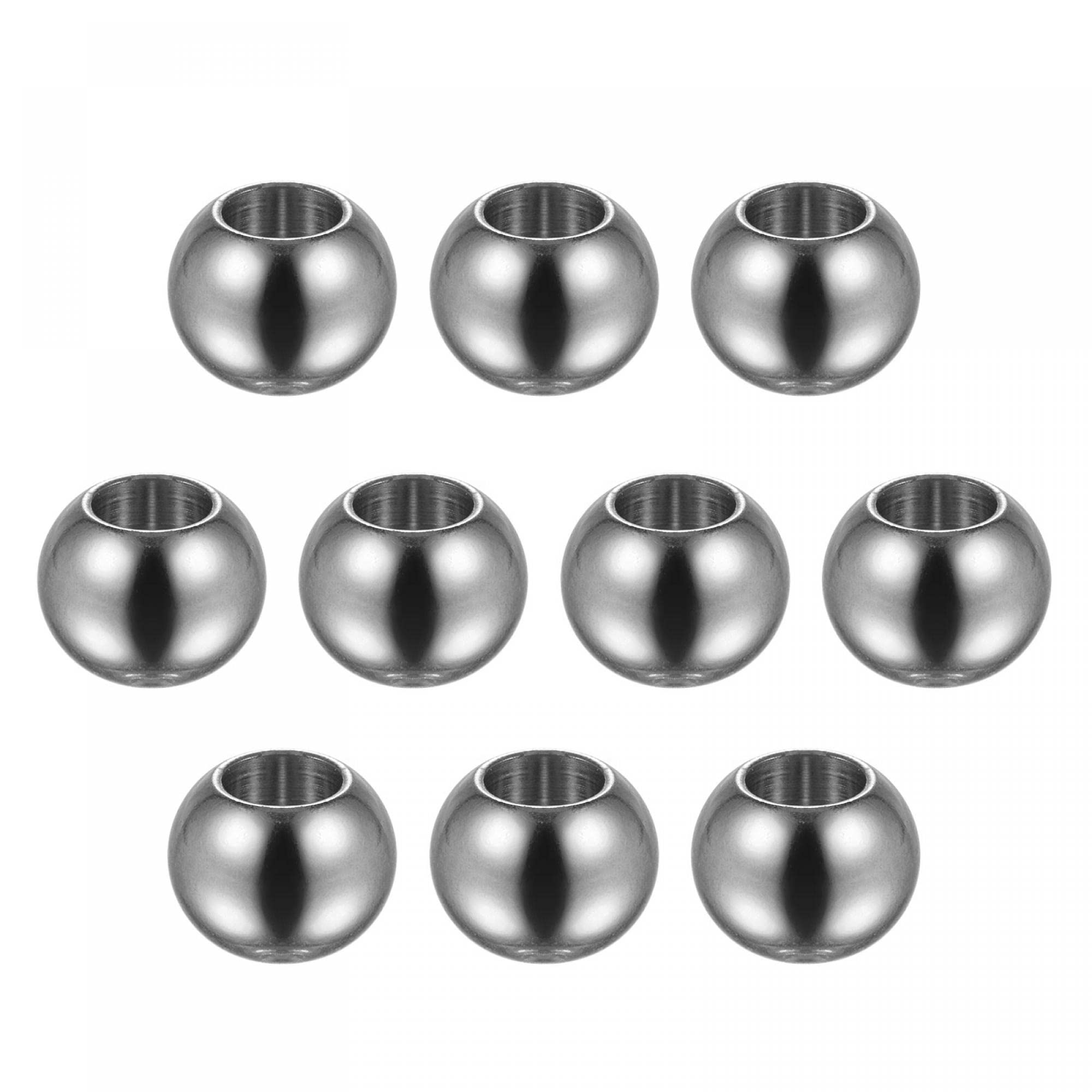 sourcing map 10pcs Beads 10mm Stainless Steel 5mm Hole Dia Bead for DIY Crafts, Silver Tone