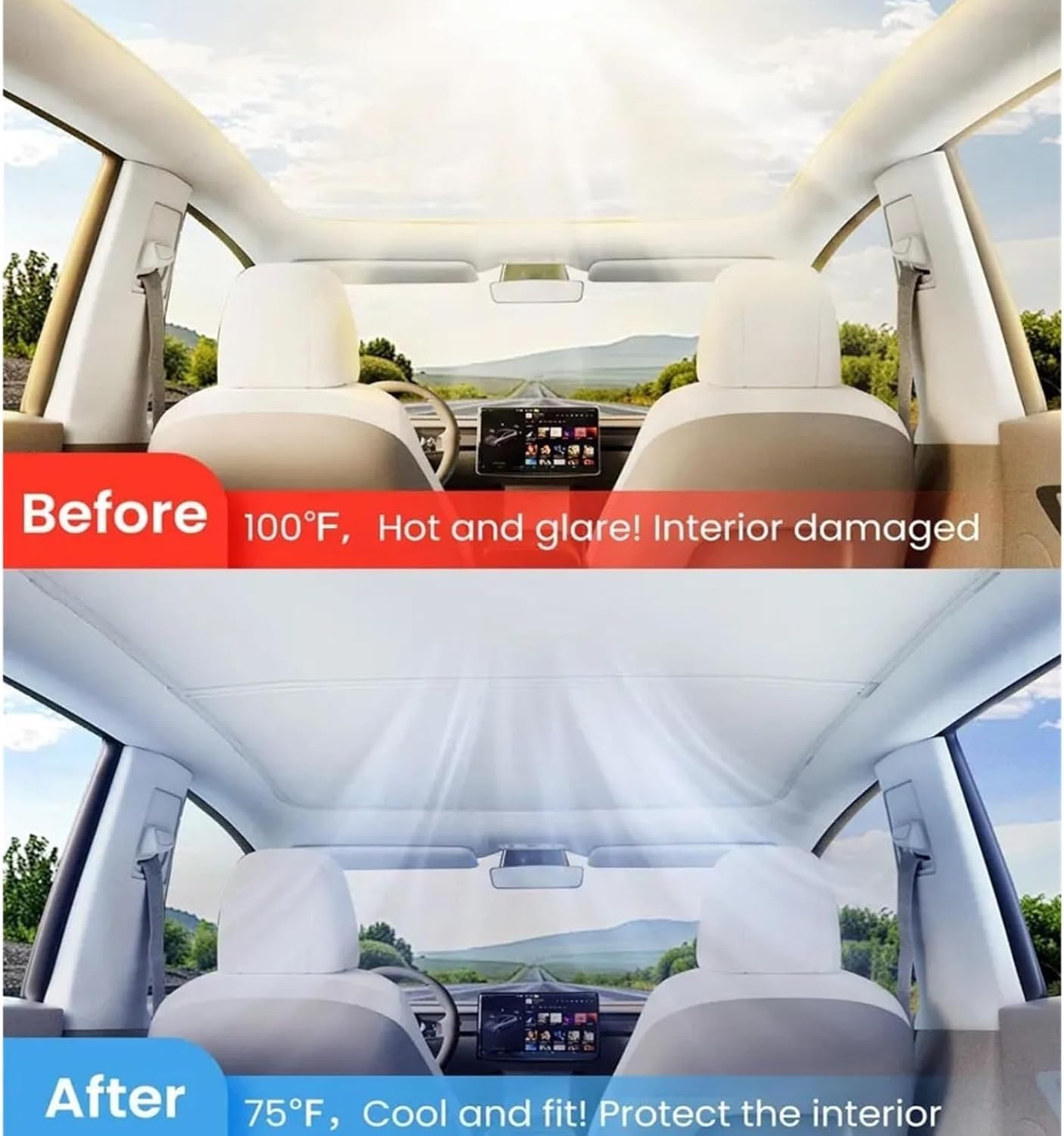 Sun Shades Fit for Tesla Model 3 Highland Model Y 2017-2024 Ice Cloth Buckle Sun Pare Glass Front Rear Sunroof Skylight Accessory Car sunroof Shade(Y 3 S X Sunshades B)