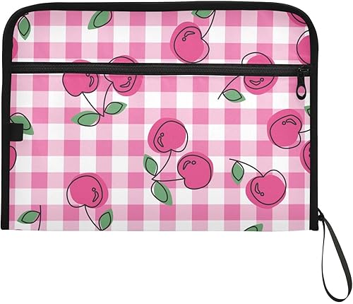 susiyo Carpeta de archivo expandible a cuadros de guinga de cerezo rosa, carpeta de archivo de acordeón tamaño carta A4 de 13 bolsillos