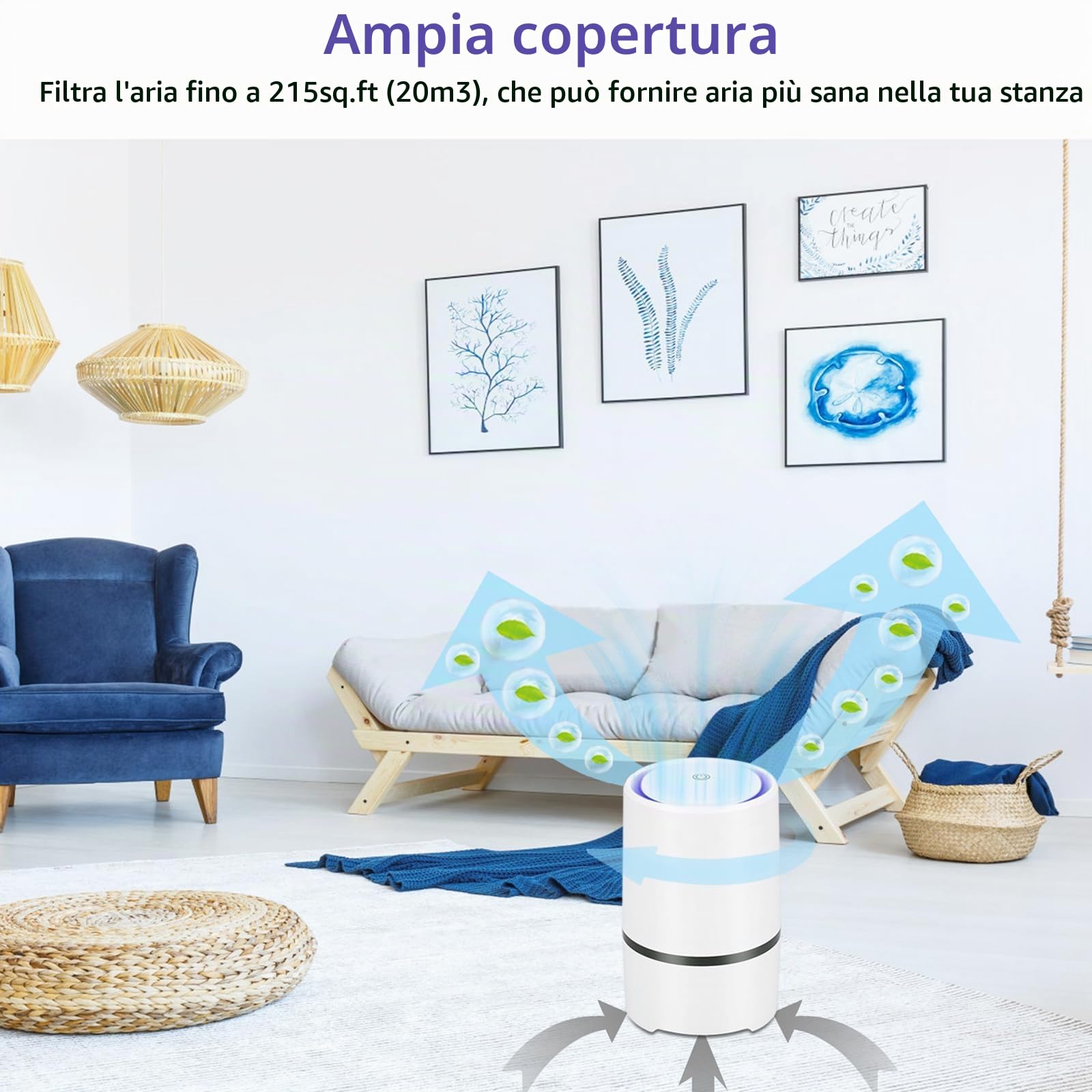 Home Depuratore d'aria Filtro dell'aria con luce notturna a LED, sterilizzatore d'aria sterilizzatore d'aria desktop per rimuovere la polvere di formaldeide PM2,5, allergeni, polline, fumo,