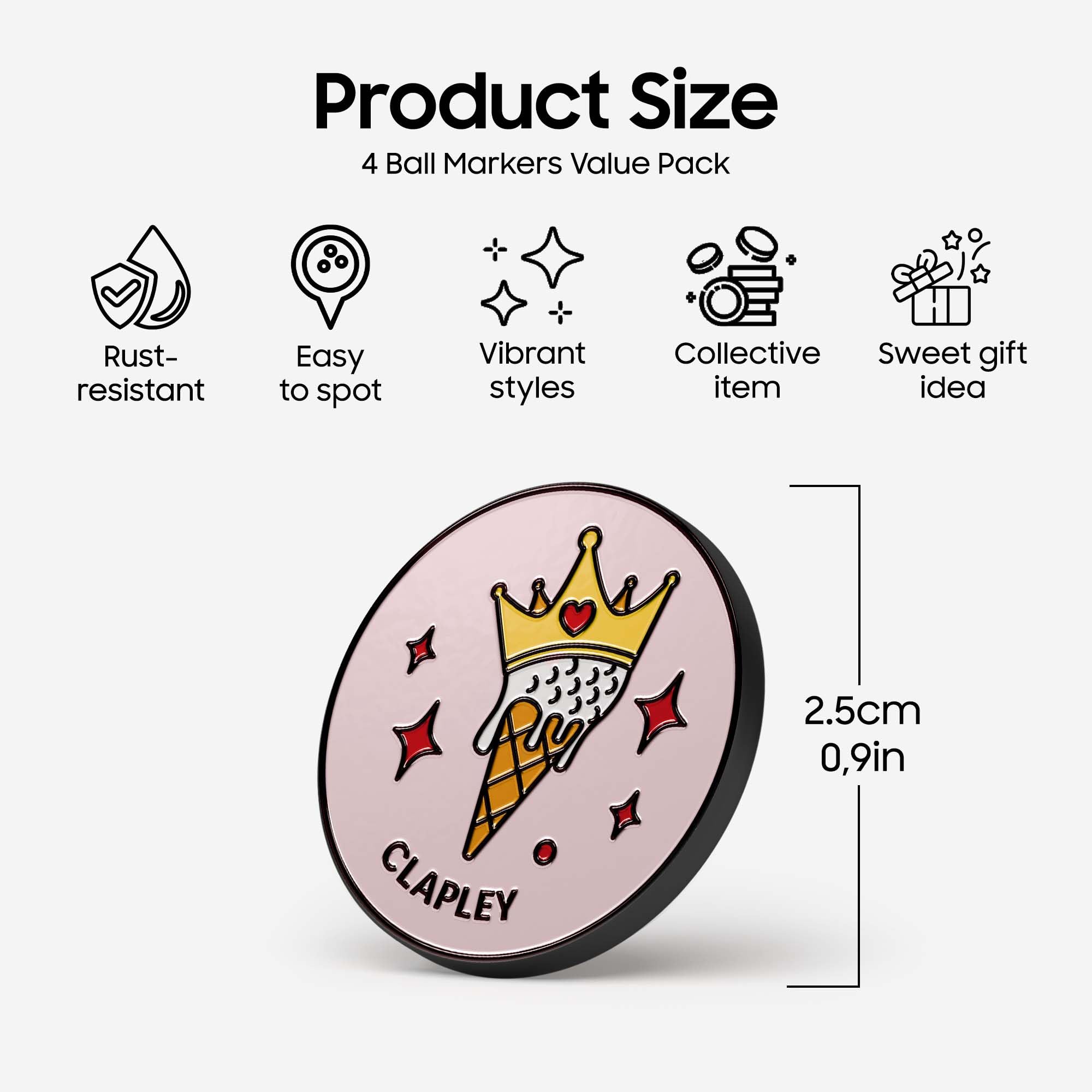 Marcatori per palla, 2,3 cm, in acciaio inossidabile e smalto indurito al forno; un accessorio essenziale per golfisti, accattivante e facile da individuare sul verde, confezione da 4