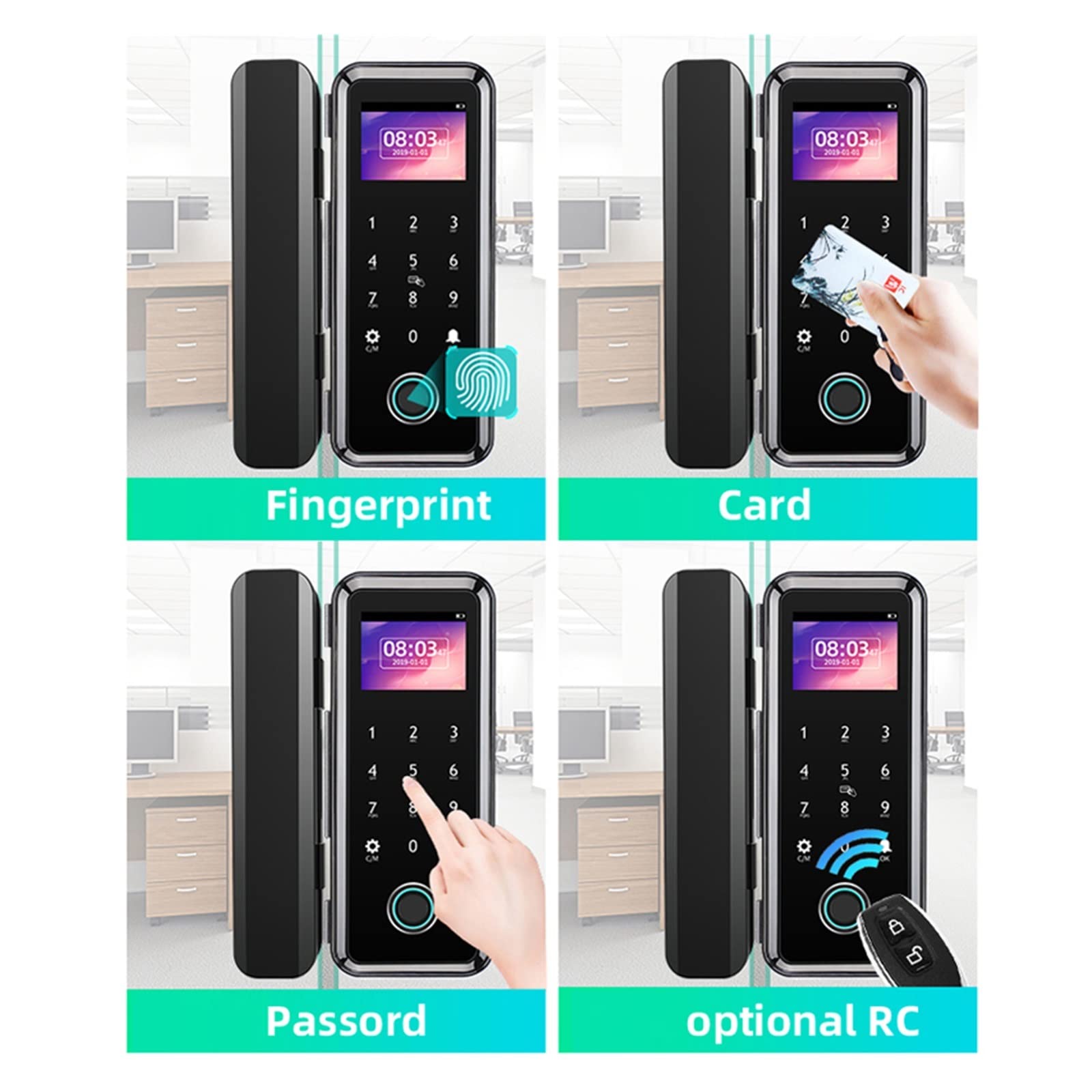 Serratura Smart, Serratura della porta dell'impronta digitale for vetro Porta in metallo in legno Nessuna casa intelligente limitata Controllo APP WeChat Porta scorrevole Tastiera intelligente Apripor