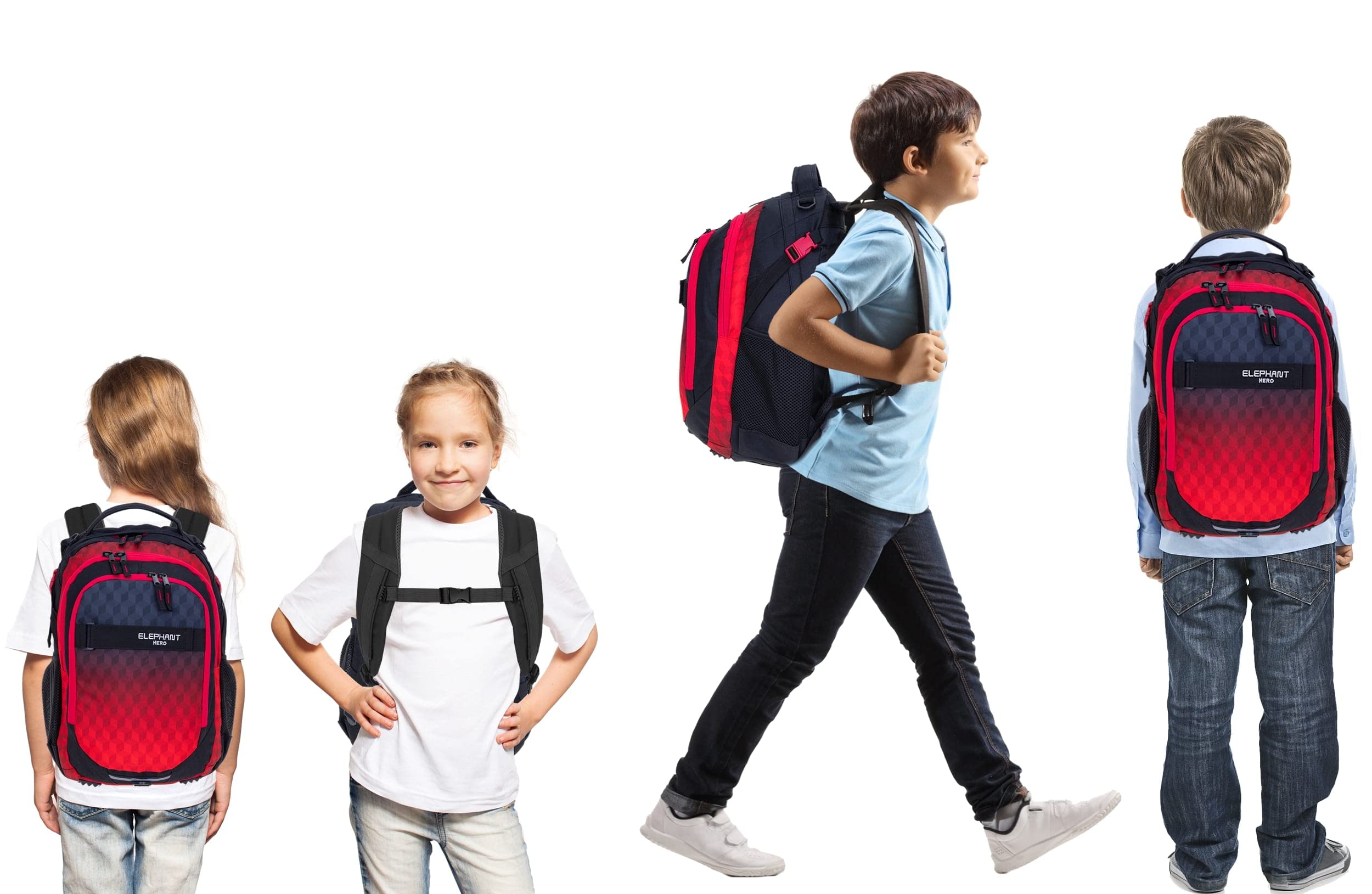 Elephant Schulrucksack Rucksack 3tlg.Set 12868 Red Cube +rsm | 3 Teile Bag Pack Rucksack Schultasche Sporttasche Mäppchen Box Schule Jungen Mädchen Laptopfach Rot Schwarz