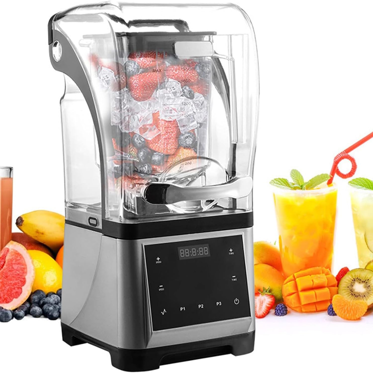 Mélangeur de smoothie 1800W sur comptoir avec bol 1.6L silencieux pour la maison