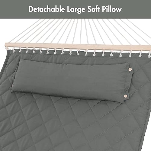 Miniatura 8 de ANOW Hamaca para 2 personas con barras separadoras y almohada desmontable, hamaca acolchada para exteriores e interiores, capacidad de peso de 450