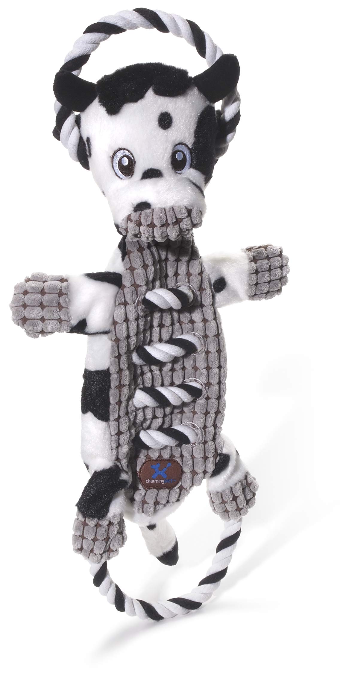 Outward Hound Ropiez Rope Interactive Dog Tug Toy for Tugging Squeaky Fun, 20.5 Inch Cow, Blue, Medium