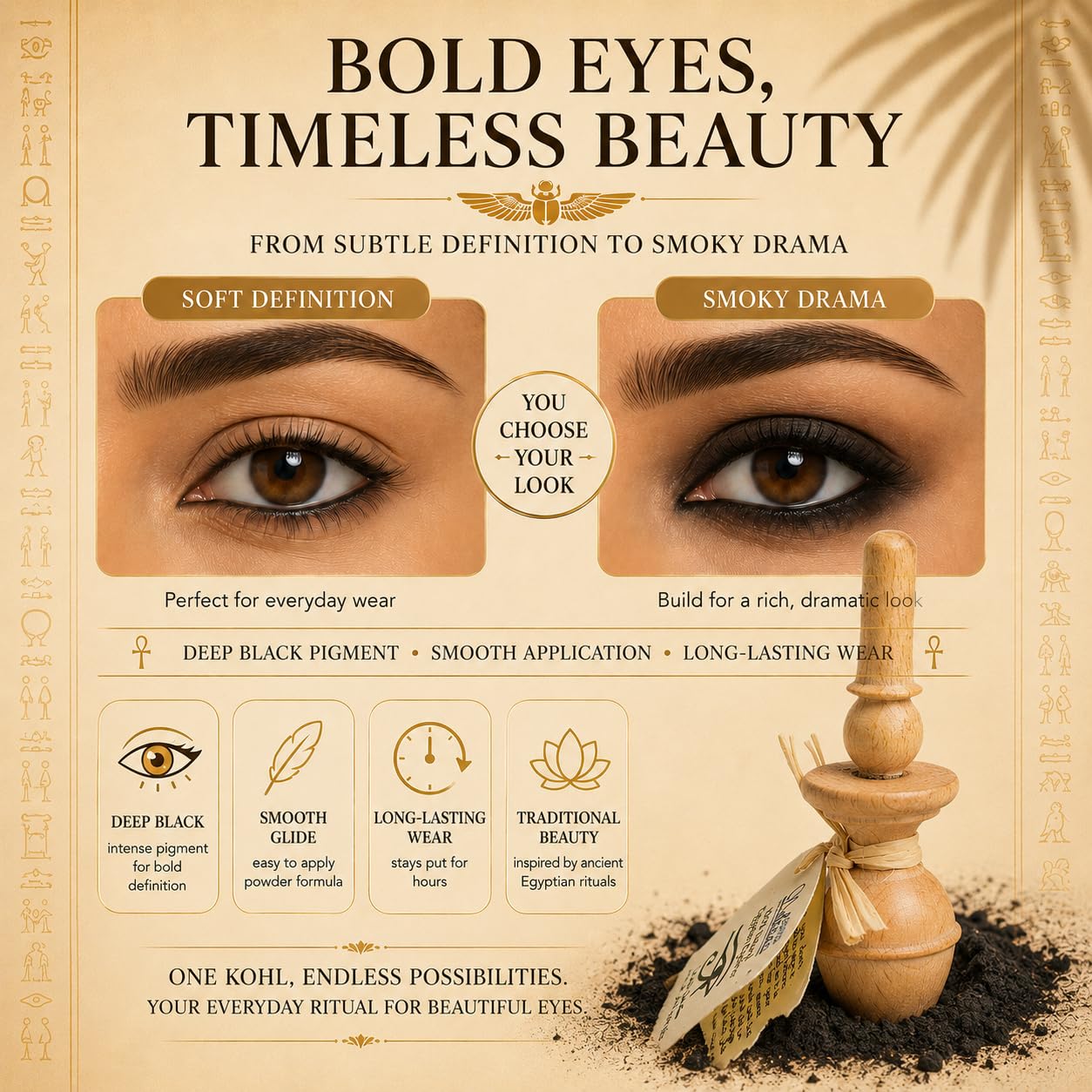 Nefertari eyeliner egiziano 100% naturale a forma di cipria, eyeliner fatto a mano