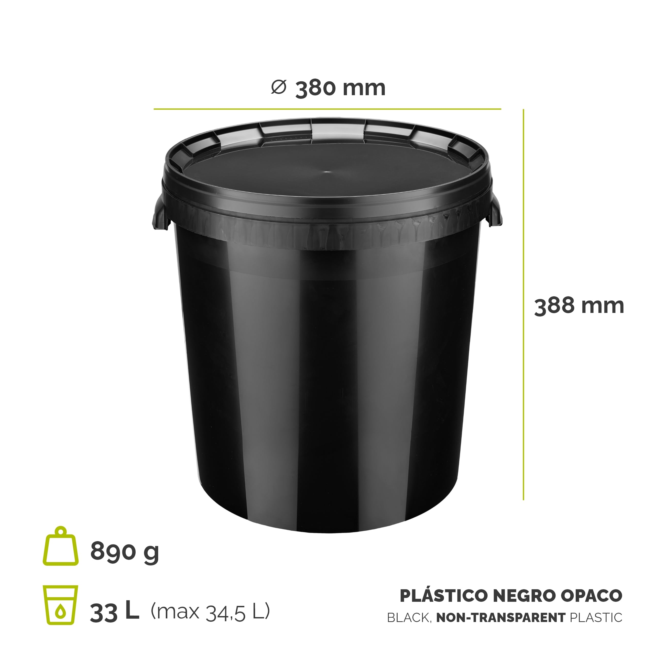 Garronda Cubos con Tapa 30L Pack de 20 para Alimentos GD-0117 Negro | Cubo resistente con tapa para almacenar productos alimenticios y químicos; práctico para hogar, industria, taller y almacén