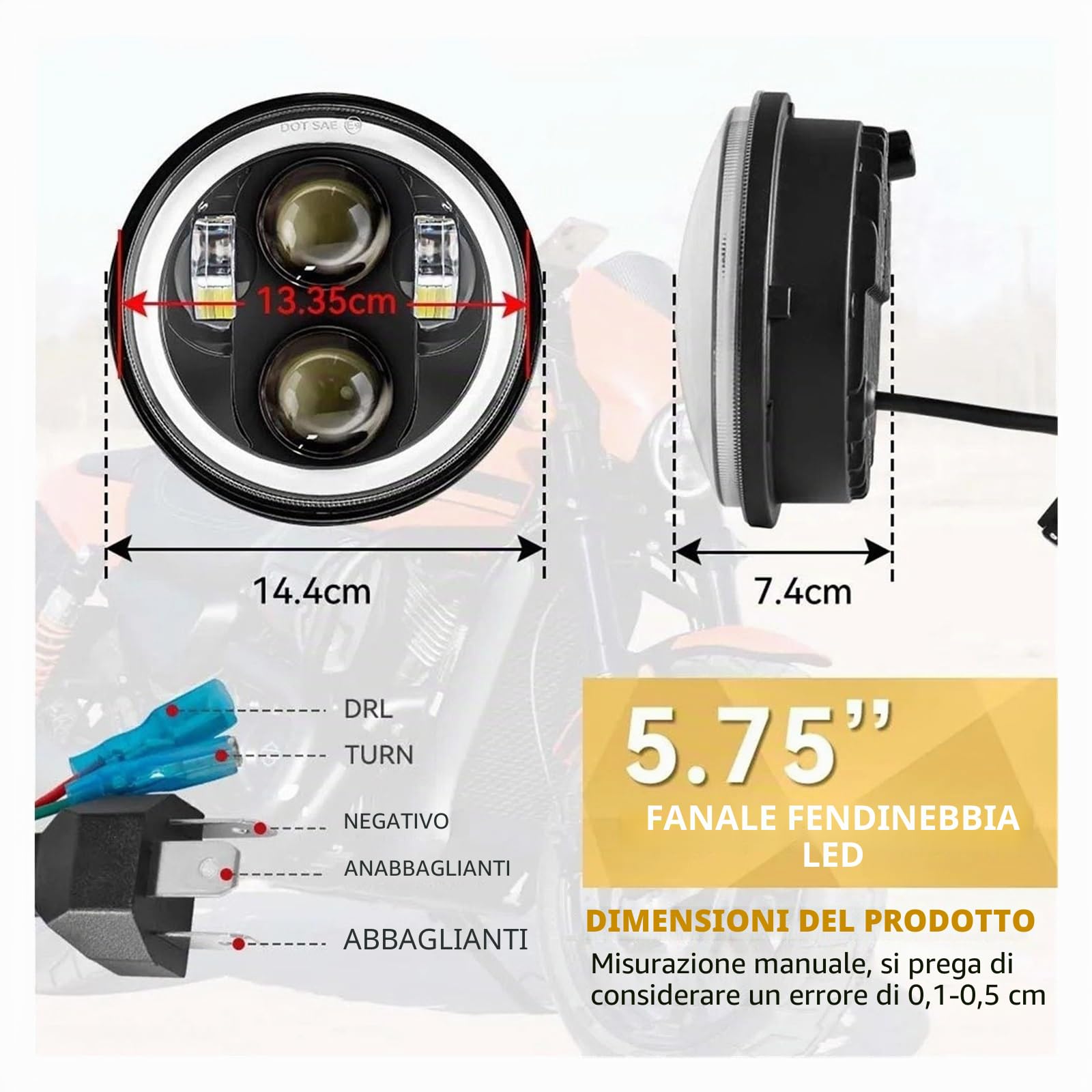 Fanale Moto Faro Anteriore Universale Motocicletta LED 5 3/4 Pollici 5.75" H4 Per Indian Per Scout(1Piece headlight Black1)