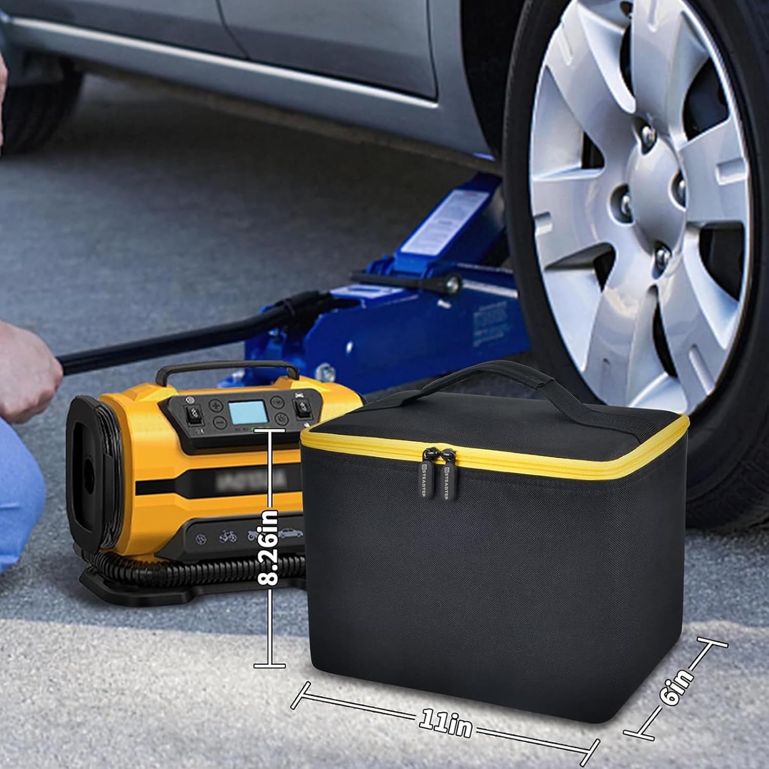 Air Compressor Storage Bag Compatible with AstroAI Tire Inflator for Car Tire Pump 150PSI 12V DC/110V AC, Air Pump Carrying Case Holder for Lighter Extension Cord and Batteries (Black) - Image 5