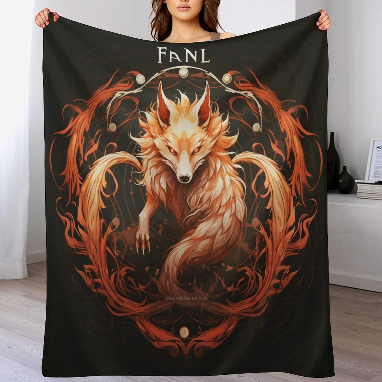 Couverture renard à neuf queues en flannel thermorégulatrice | Plaid polaire léger 180x200