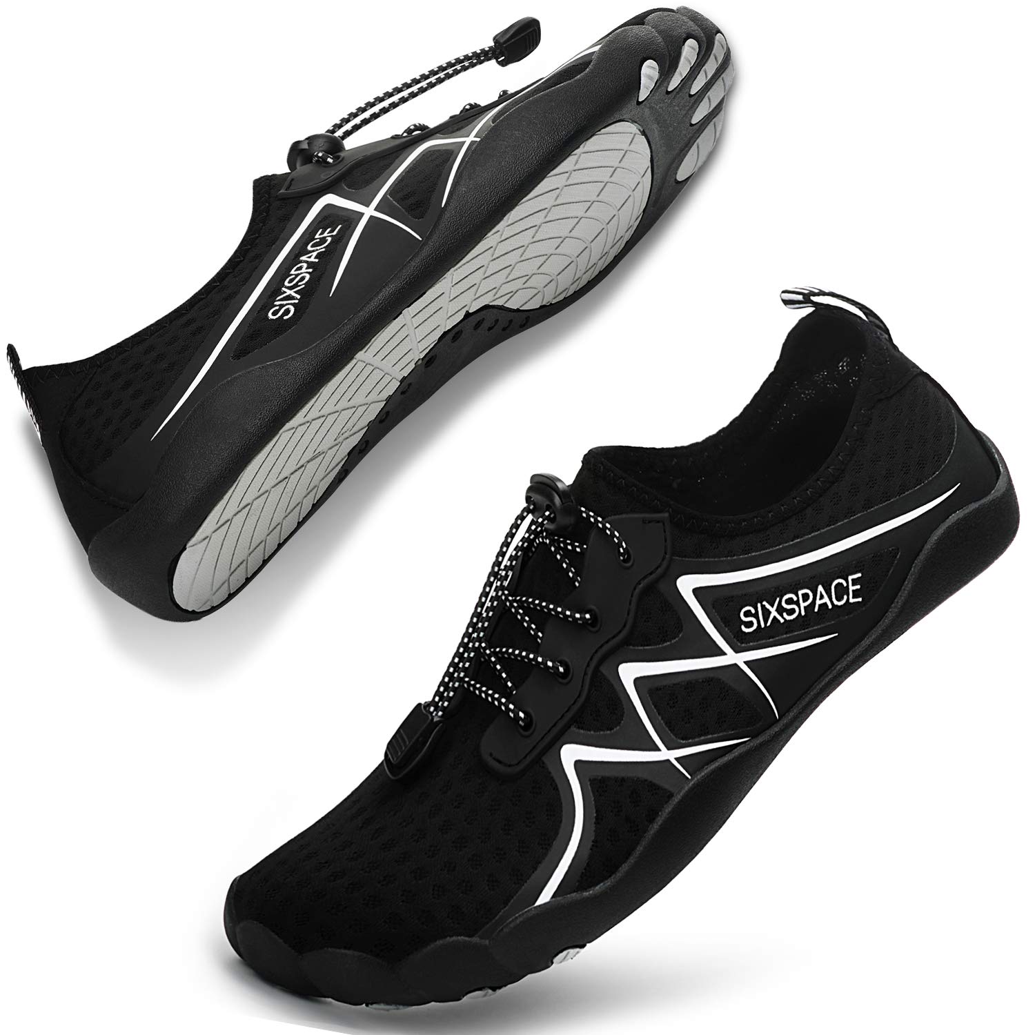 [SIXSPACE] マリンシューズ ウォーターシューズ アクアシューズ ビーチシューズ スニーカー ヨガ シュノーケリング 水陸両用 軽量 通気 ブラック 24cm
