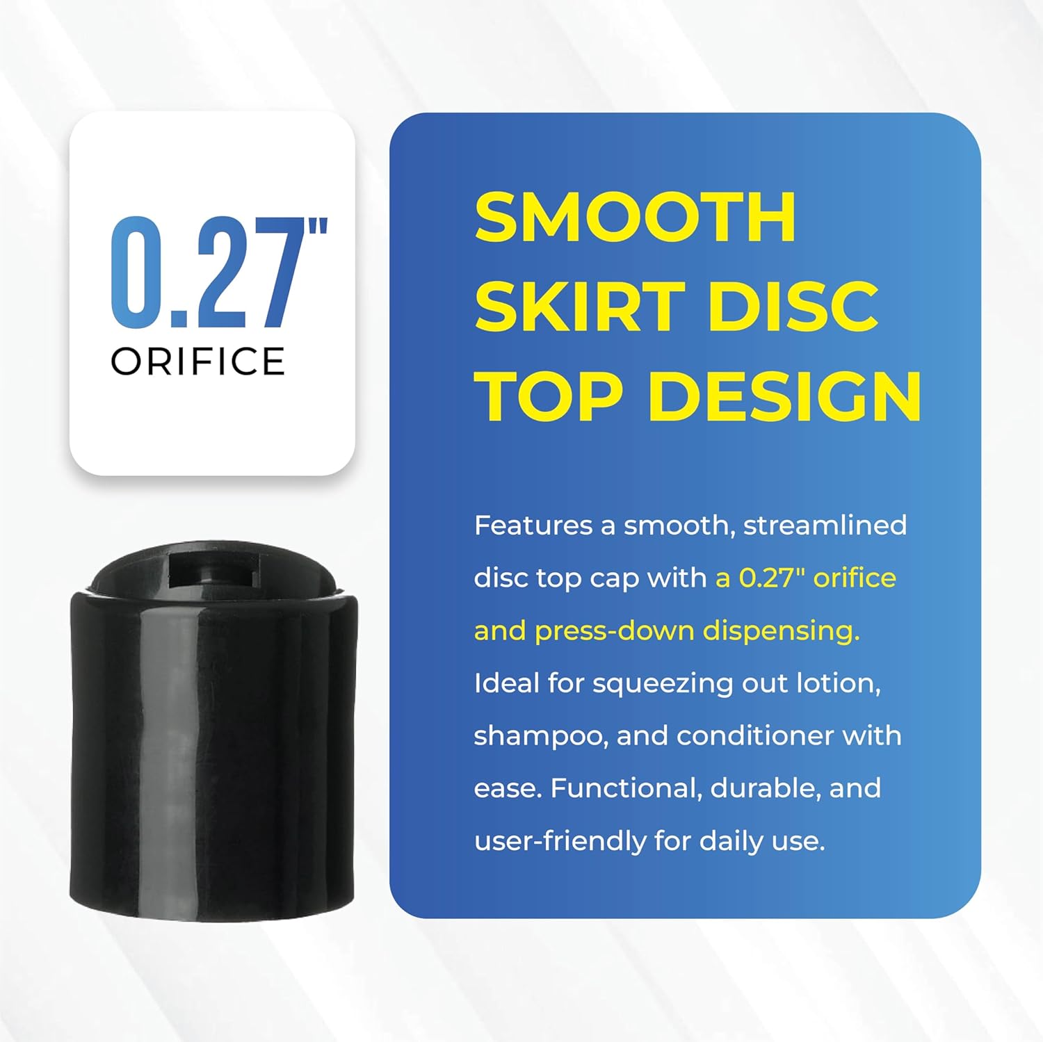 Black PP 20-410 Smooth Skirt Disc Top Cap with 0.27″ Orifice – Unlined Dispensing Lid for Shampoo, Lotion, Conditioners, Creams, Personal Care Bottles, DIY Packaging, Refillable Bottles - Pack of 50