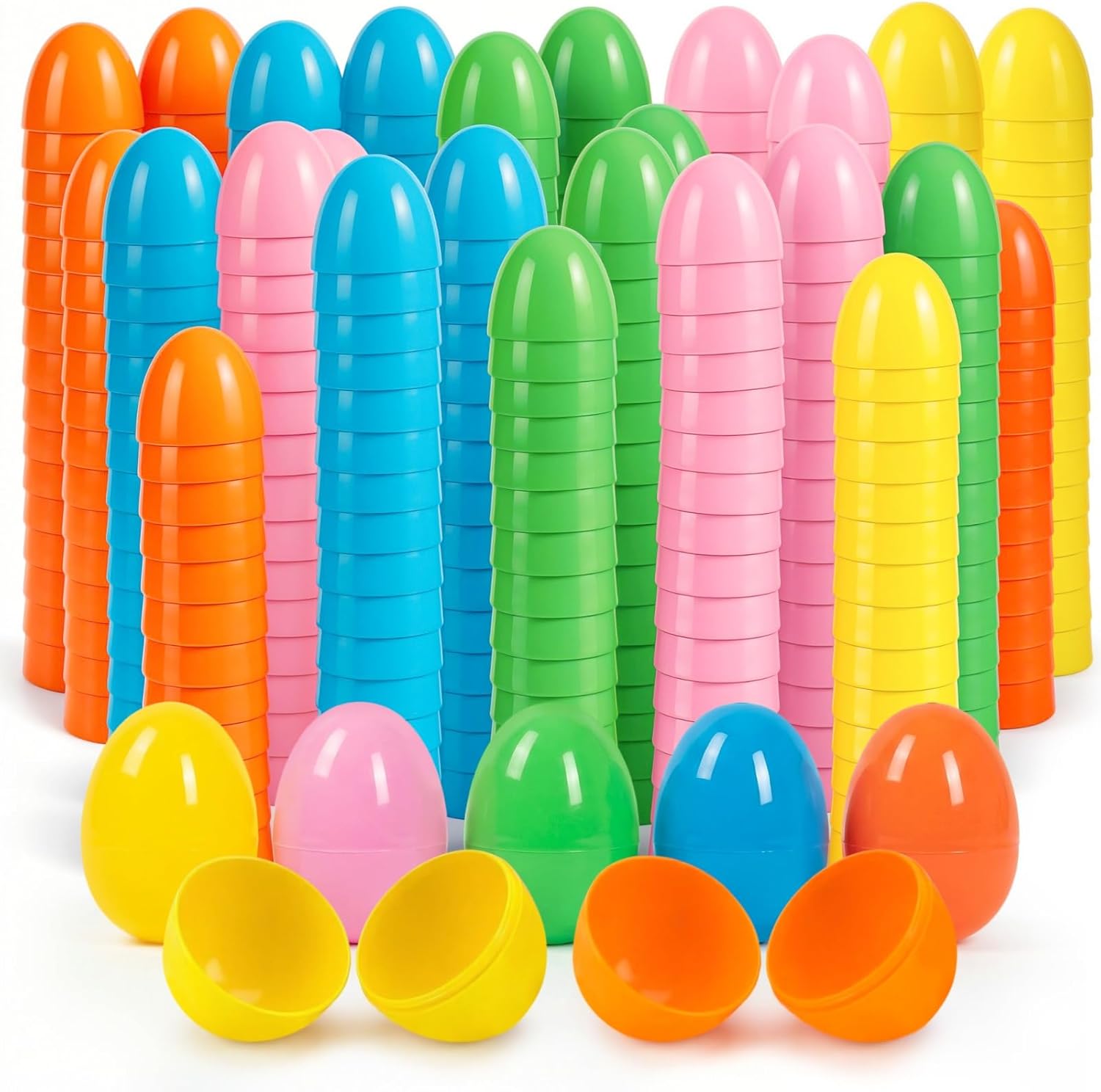 Yumzo 500 Pack (1000 pcs) Plastic Eggs Bulk, 2.3x1.5 Inch Fillable Empty Shells in Bright Pastel Assorted Colors - Secure Snap Closure Toys for Spring egg hunt, Basket Stuffers & Party Favors