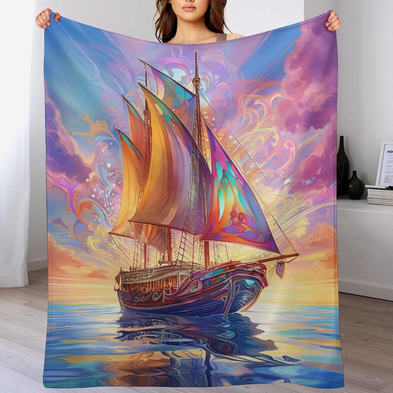 Couverture voilier plaid doux en flanelle, une idée de cadeau d'anniversaire originale pour garçon